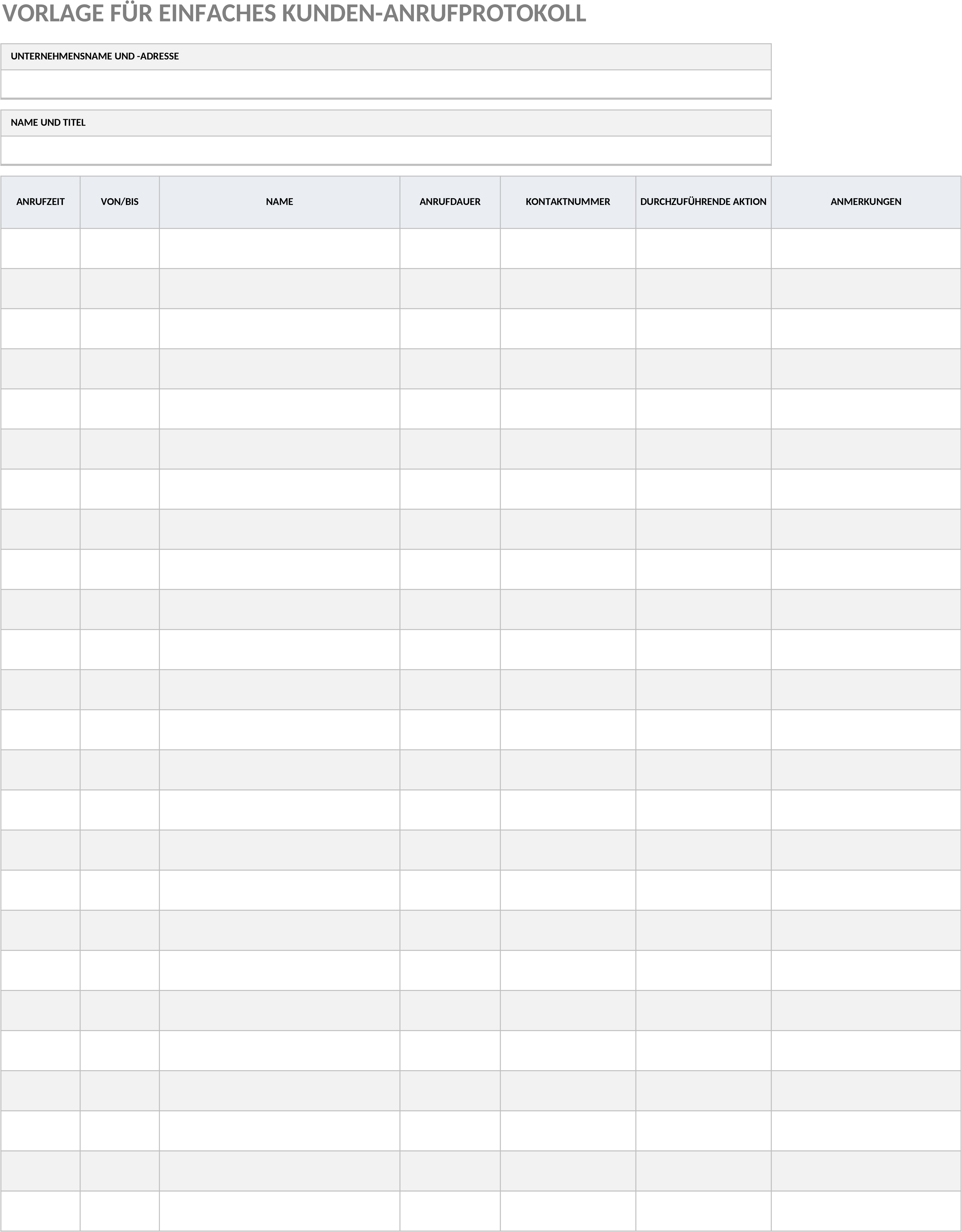 Excel-Vorlage für Kundenanrufprotokolle