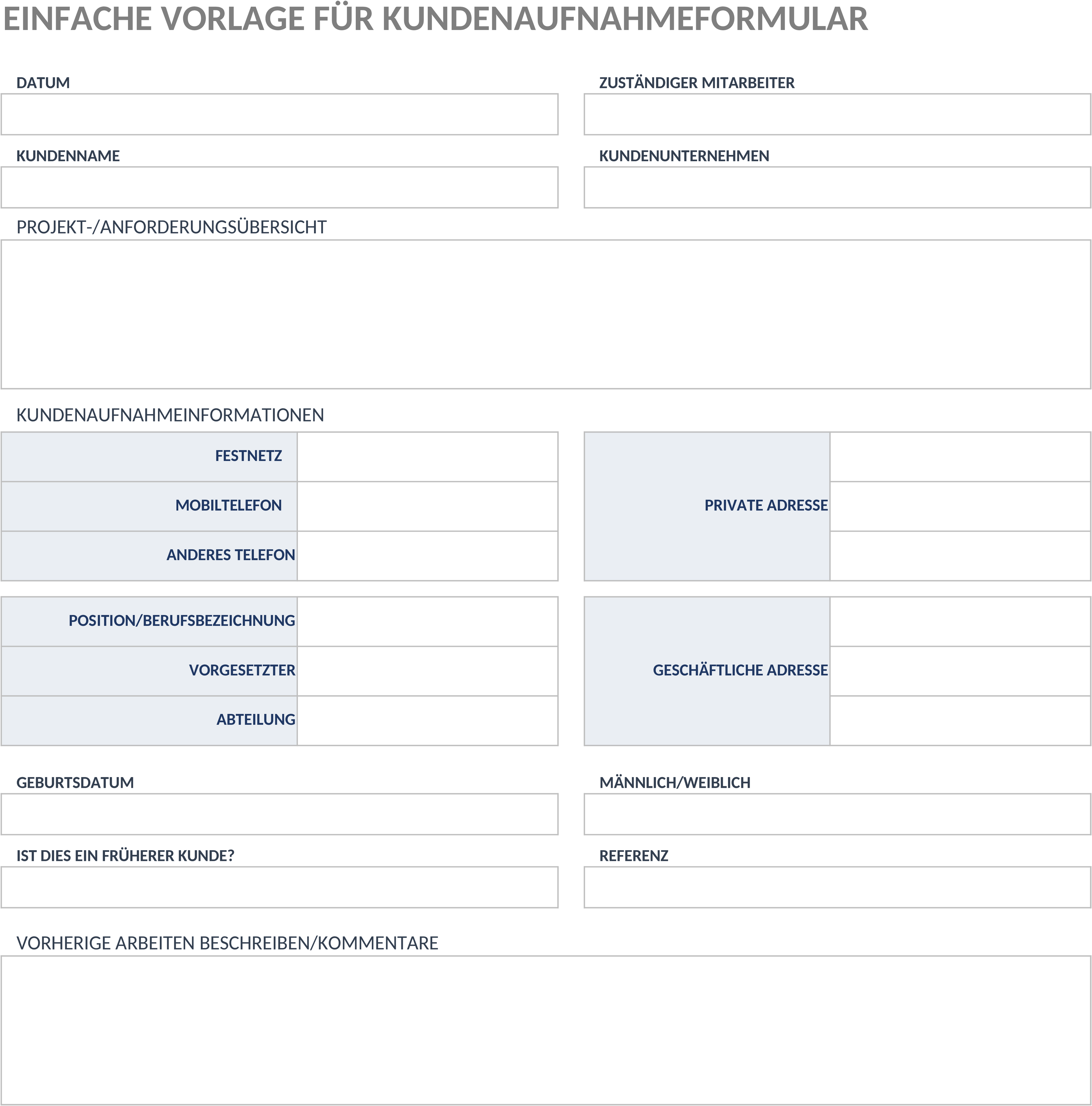 Excel-Vorlage für Kundenaufnahmeformular