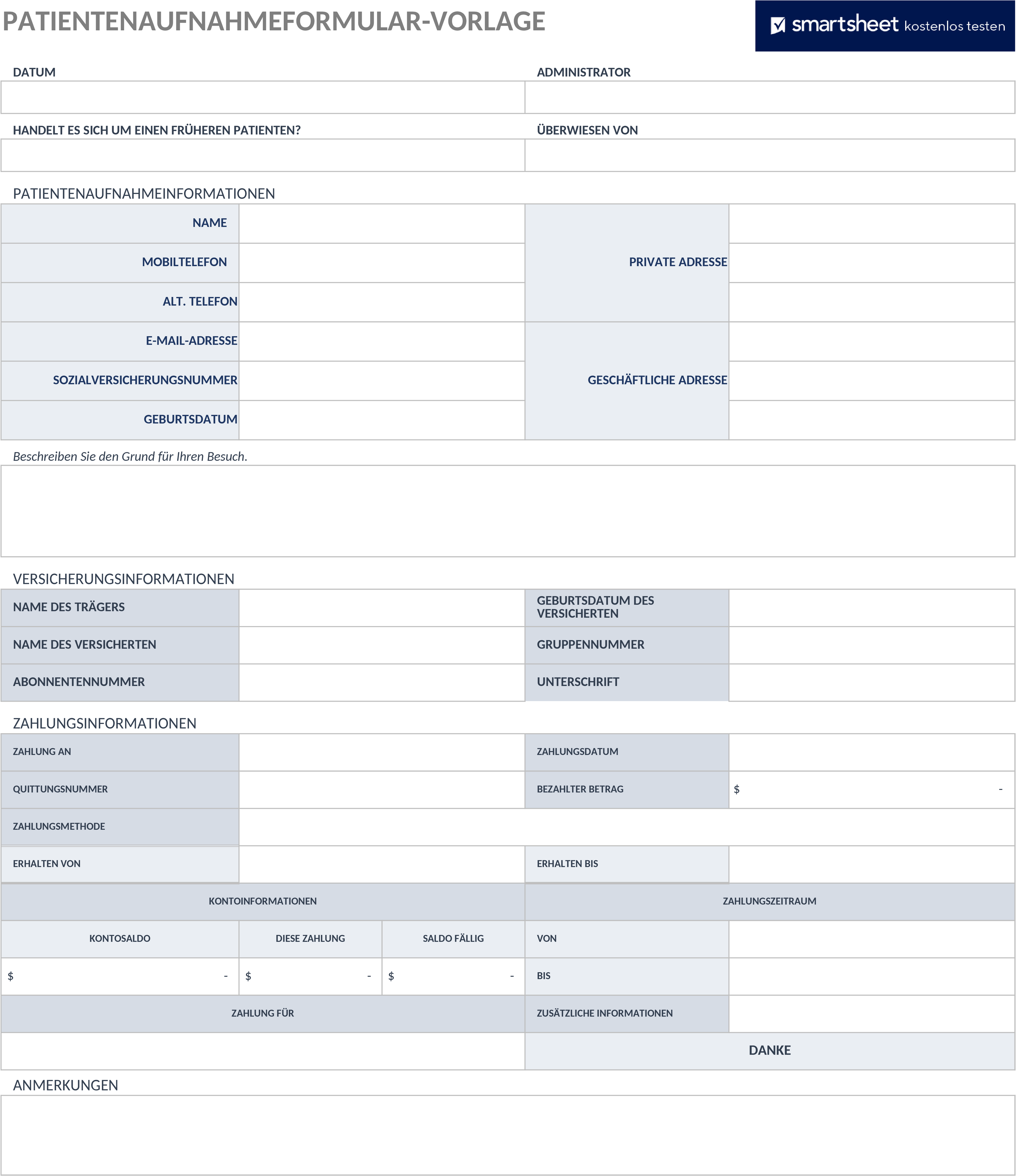 Excel-Vorlage für Kundeninformationen