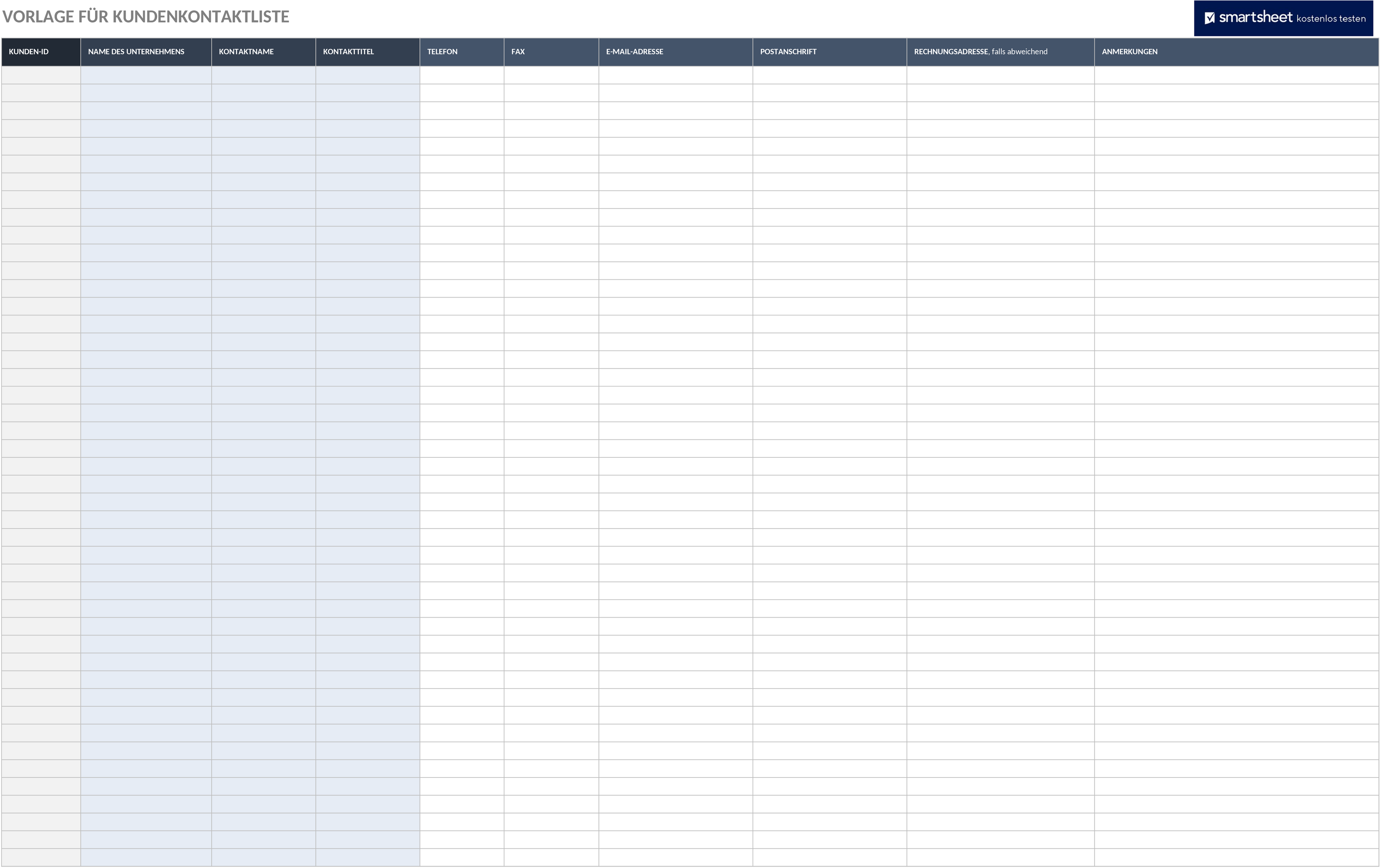Excel-Vorlage für Kundenkontaktliste und CRM-Management
