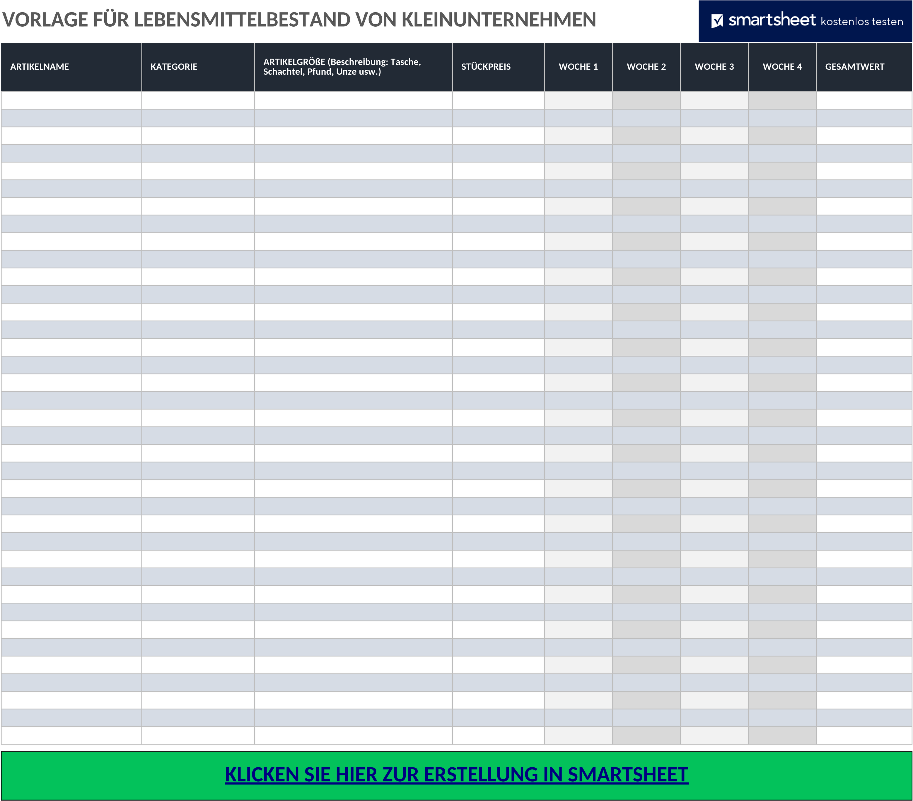 Excel-Vorlage zur Lebensmittel-Inventarverwaltung für kleine Unternehmen
