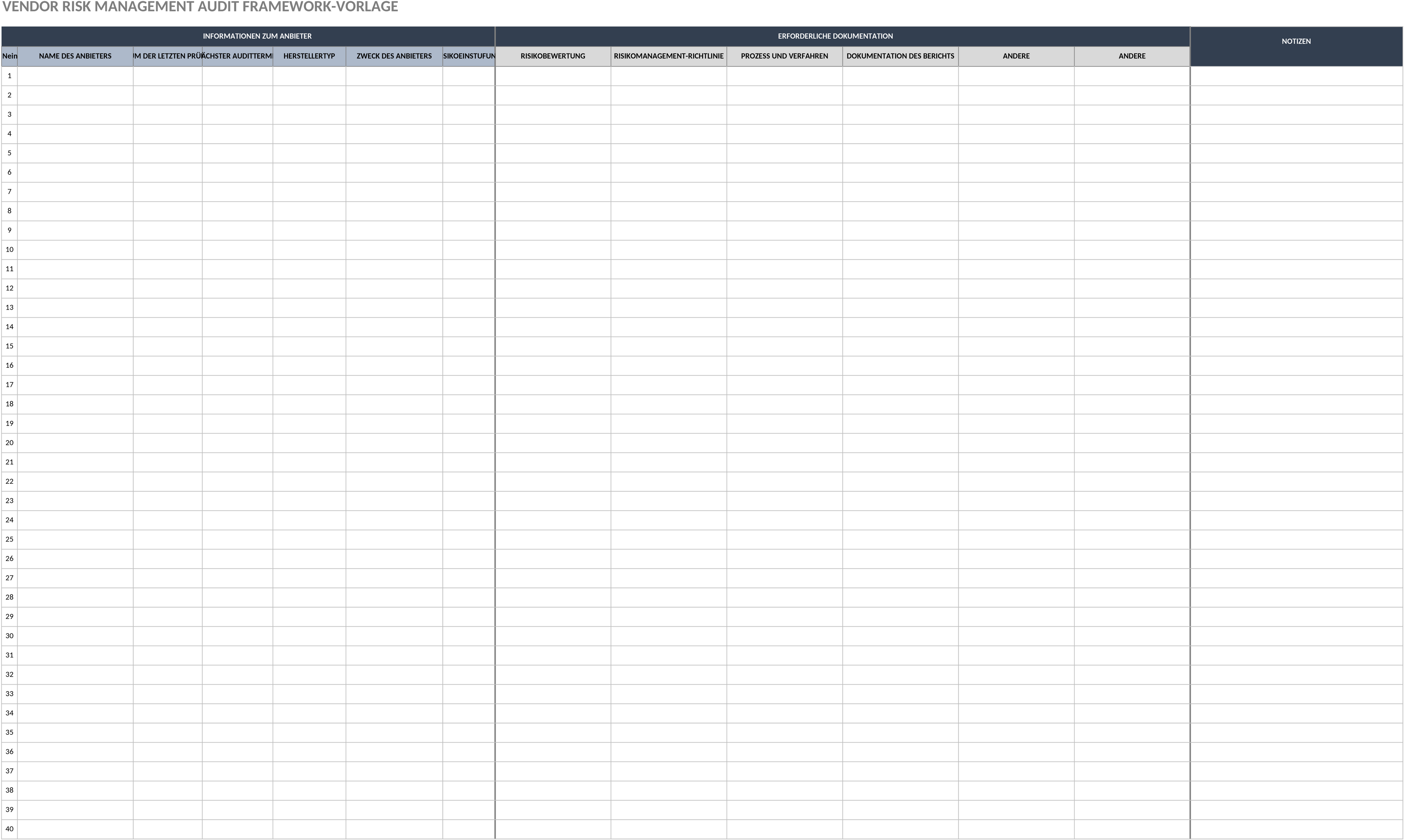 Excel-Vorlage für Lieferanten-Risikomanagement und Audit-Framework