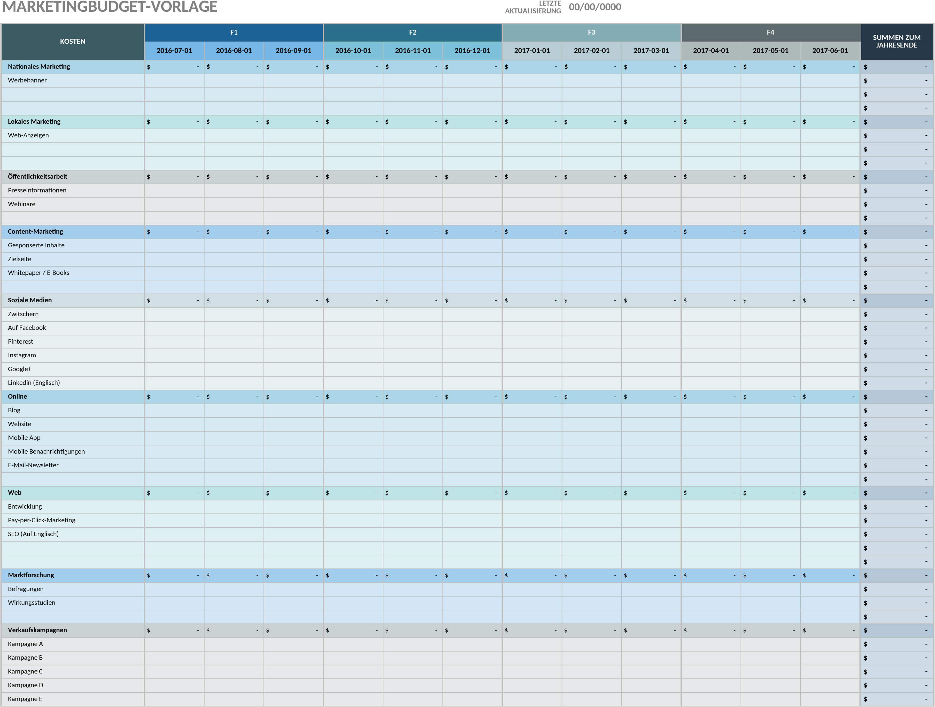 Excel-Vorlage für Marketing-Budgetplanung