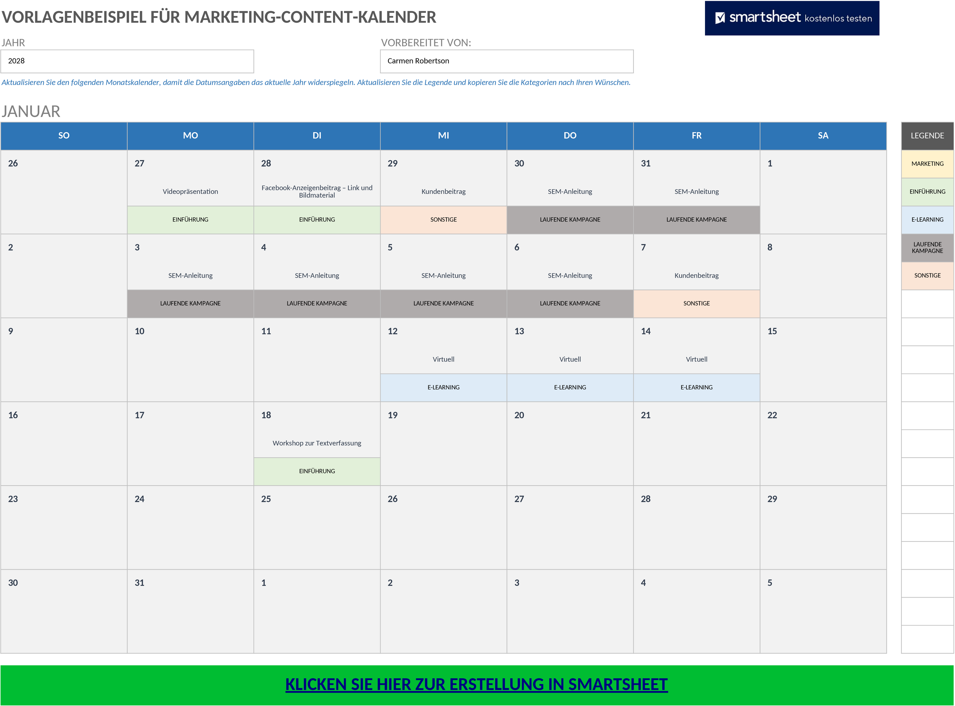 Excel-Vorlage für Marketing-Content-Kalender
