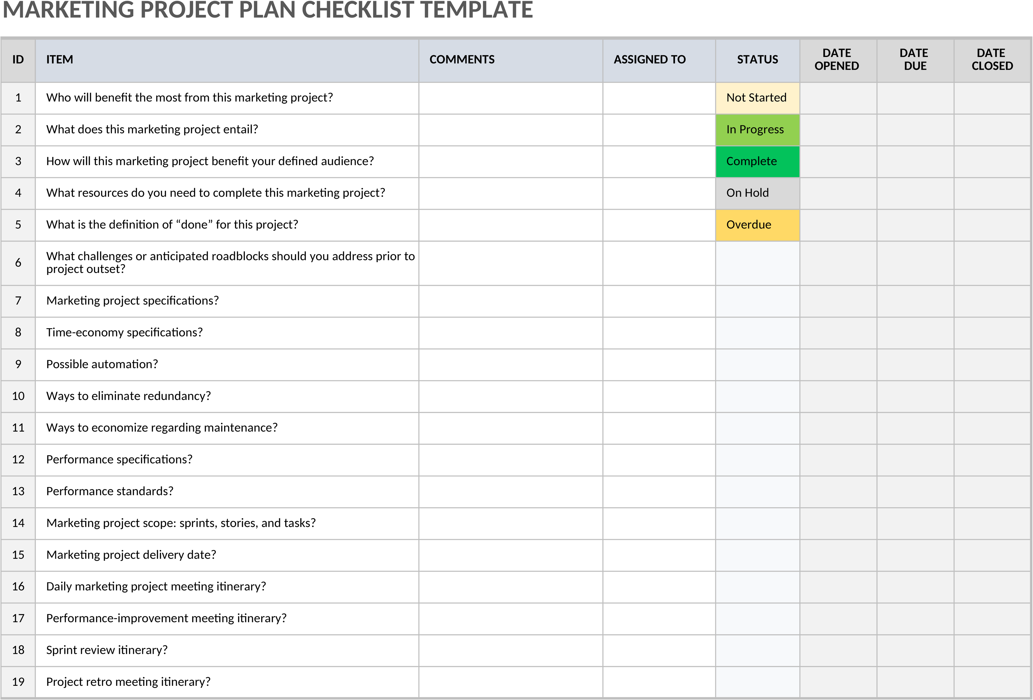 Excel-Vorlage für Marketingprojekt-Planungscheckliste