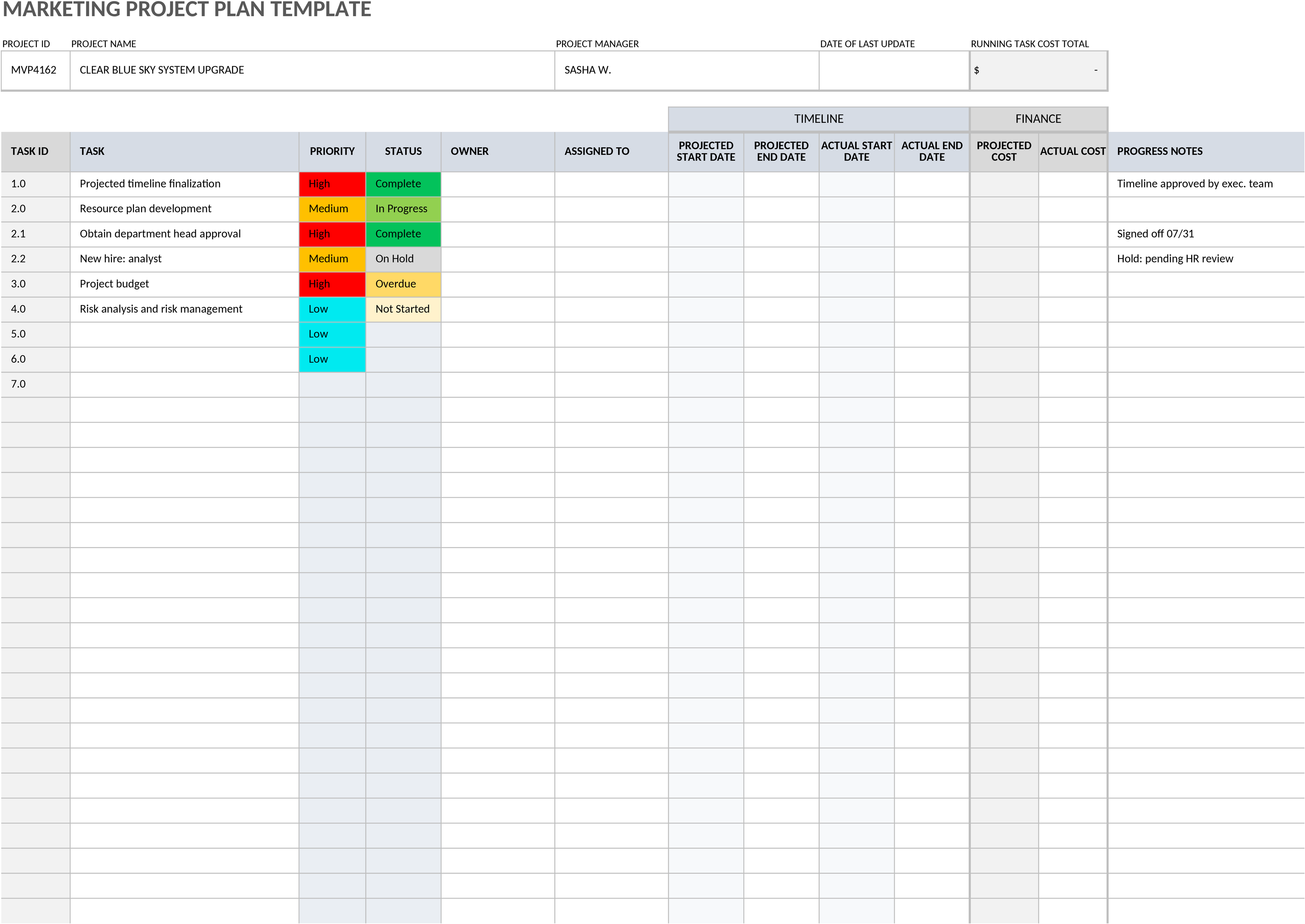Excel-Vorlage für Marketingprojektplan