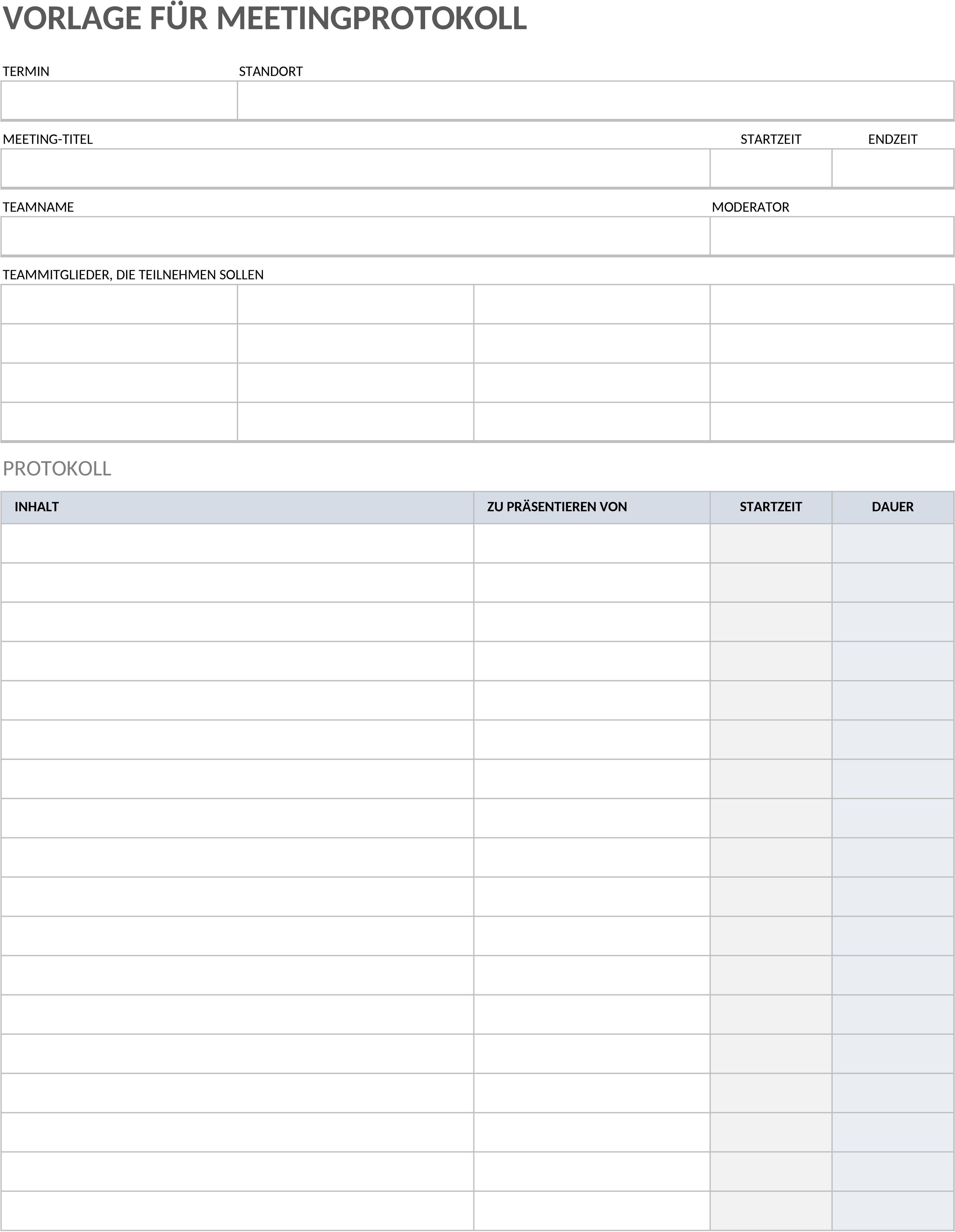 Excel-Vorlage für Meeting-Protokolle
