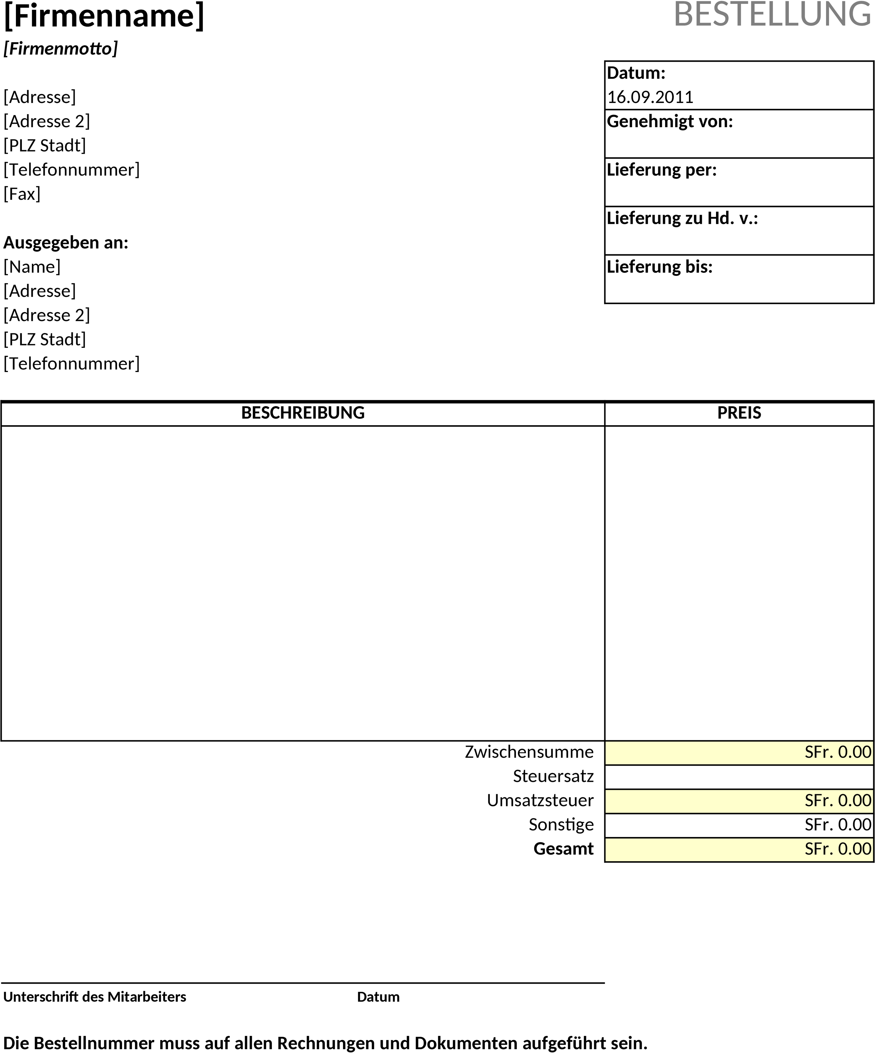 Excel-Vorlage für Mehrwertsteuer-Bestellung