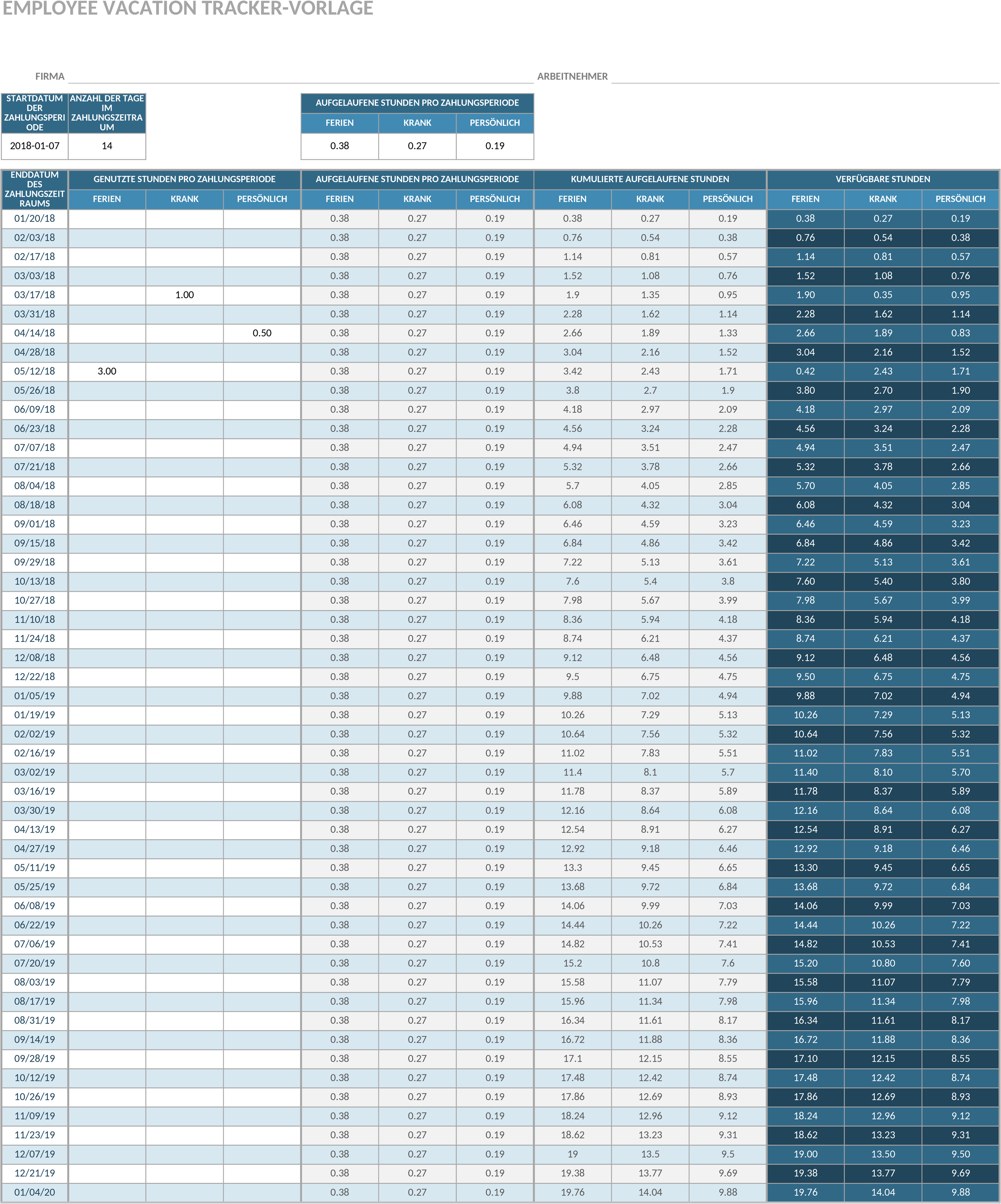 Excel-Vorlage für Mitarbeitenden-Urlaubsverfolgung