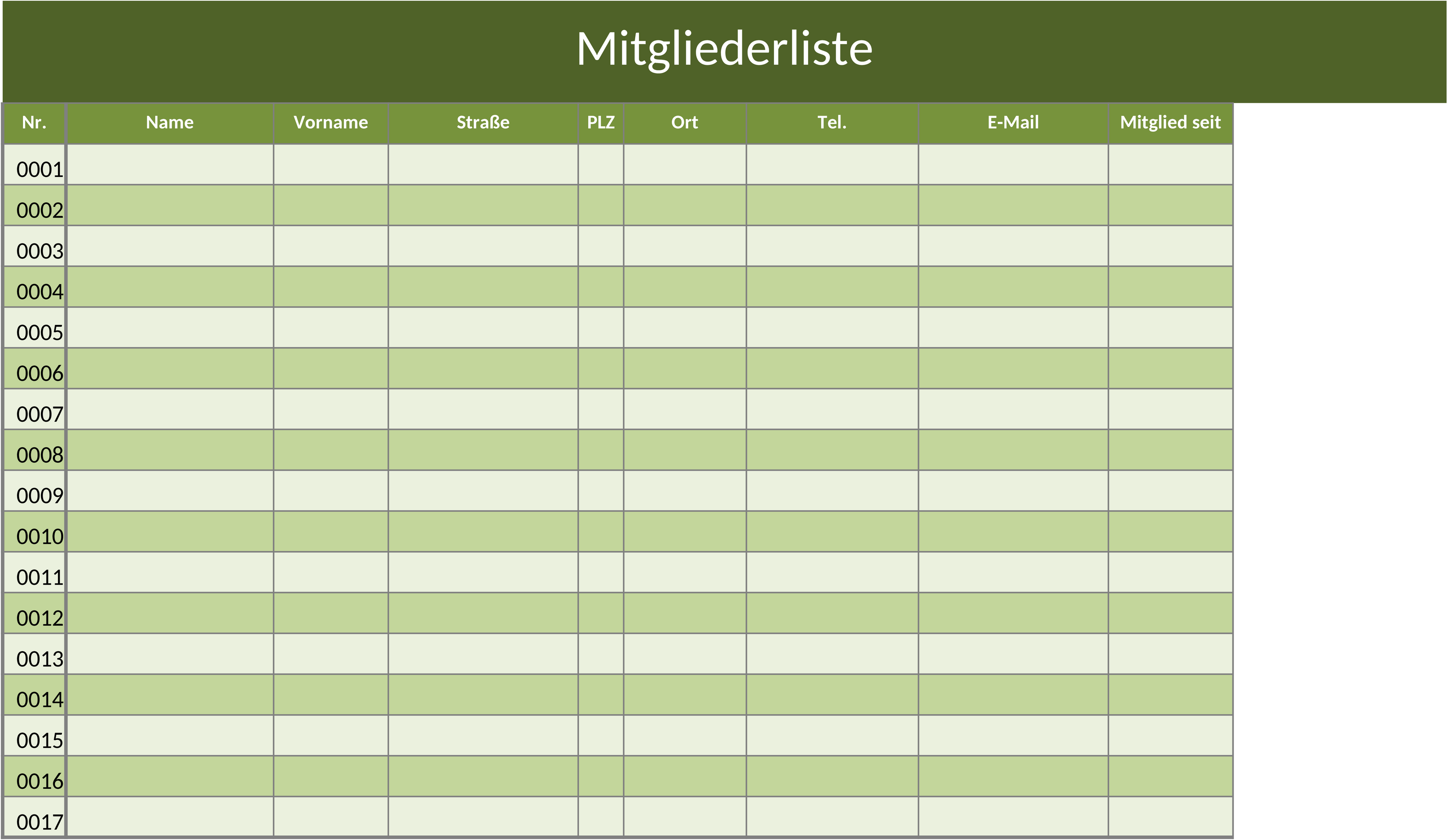 Excel-Vorlage für Mitgliederlistenverwaltung