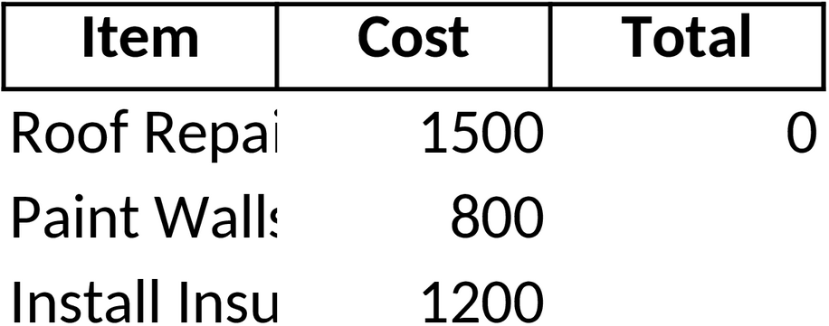 Excel-Vorlage zur Aufstellung von Modernisierungskosten