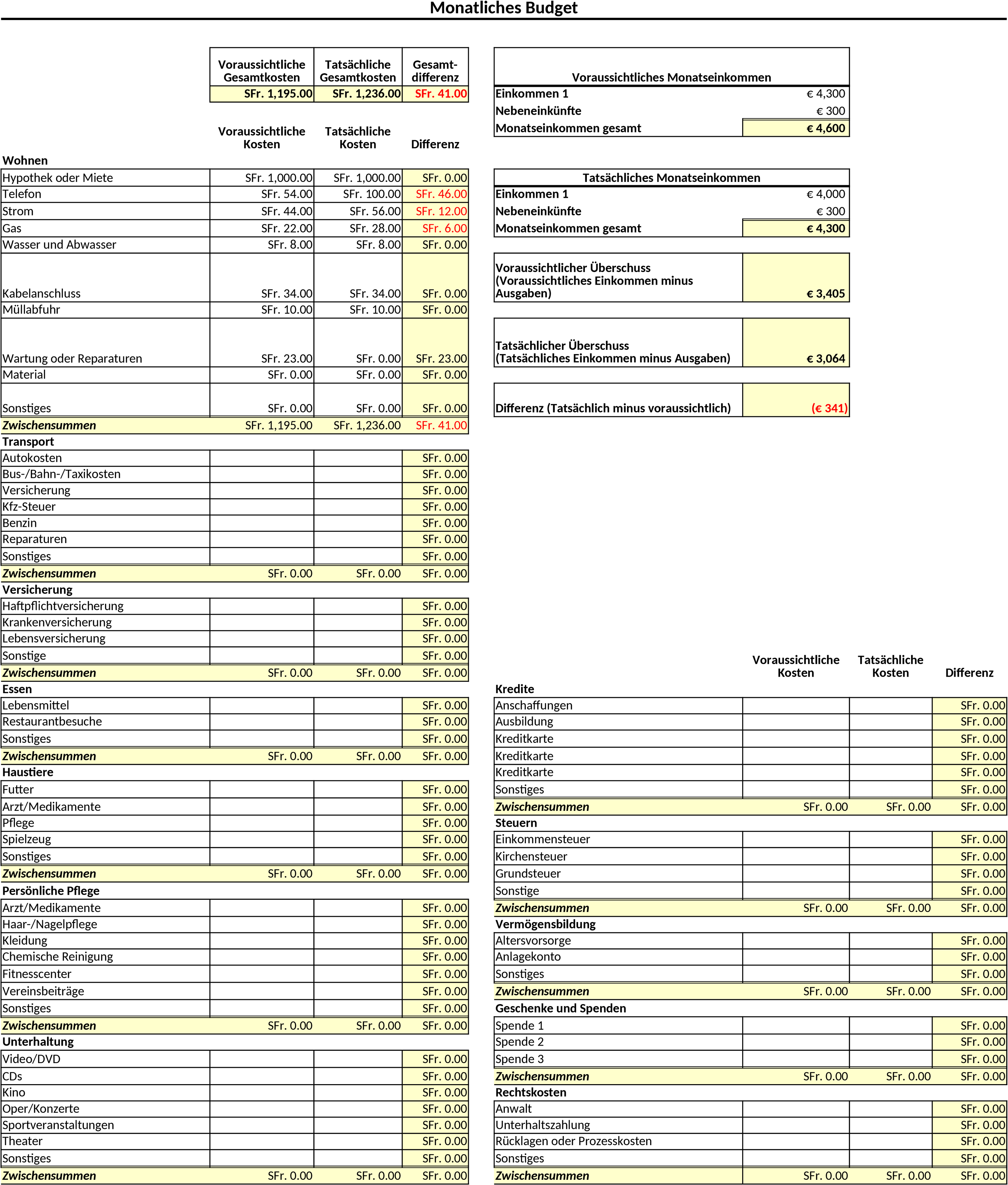 Excel-Vorlage für Monatsbudget für Singles