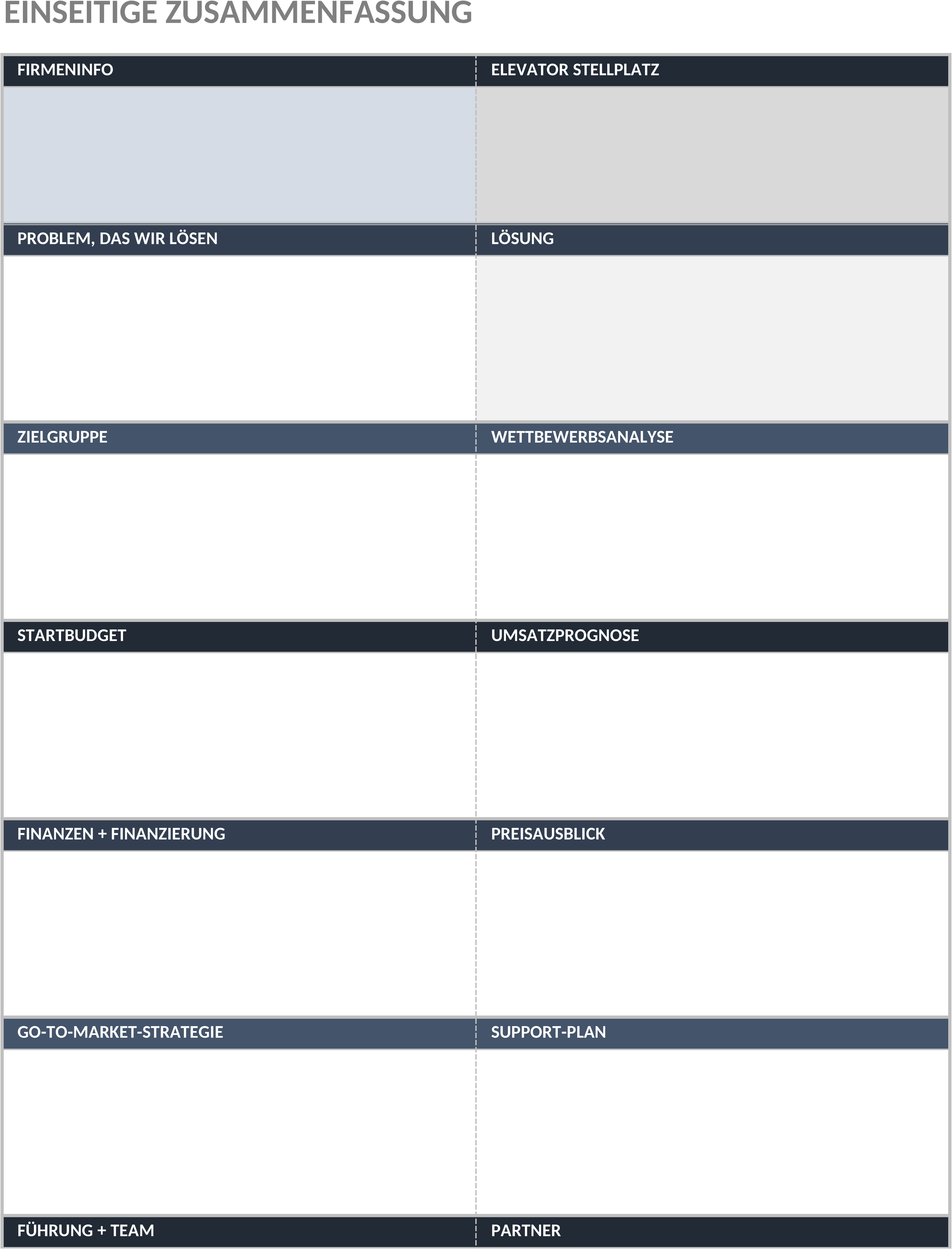 Excel-Vorlage für One-Page Executive Summary