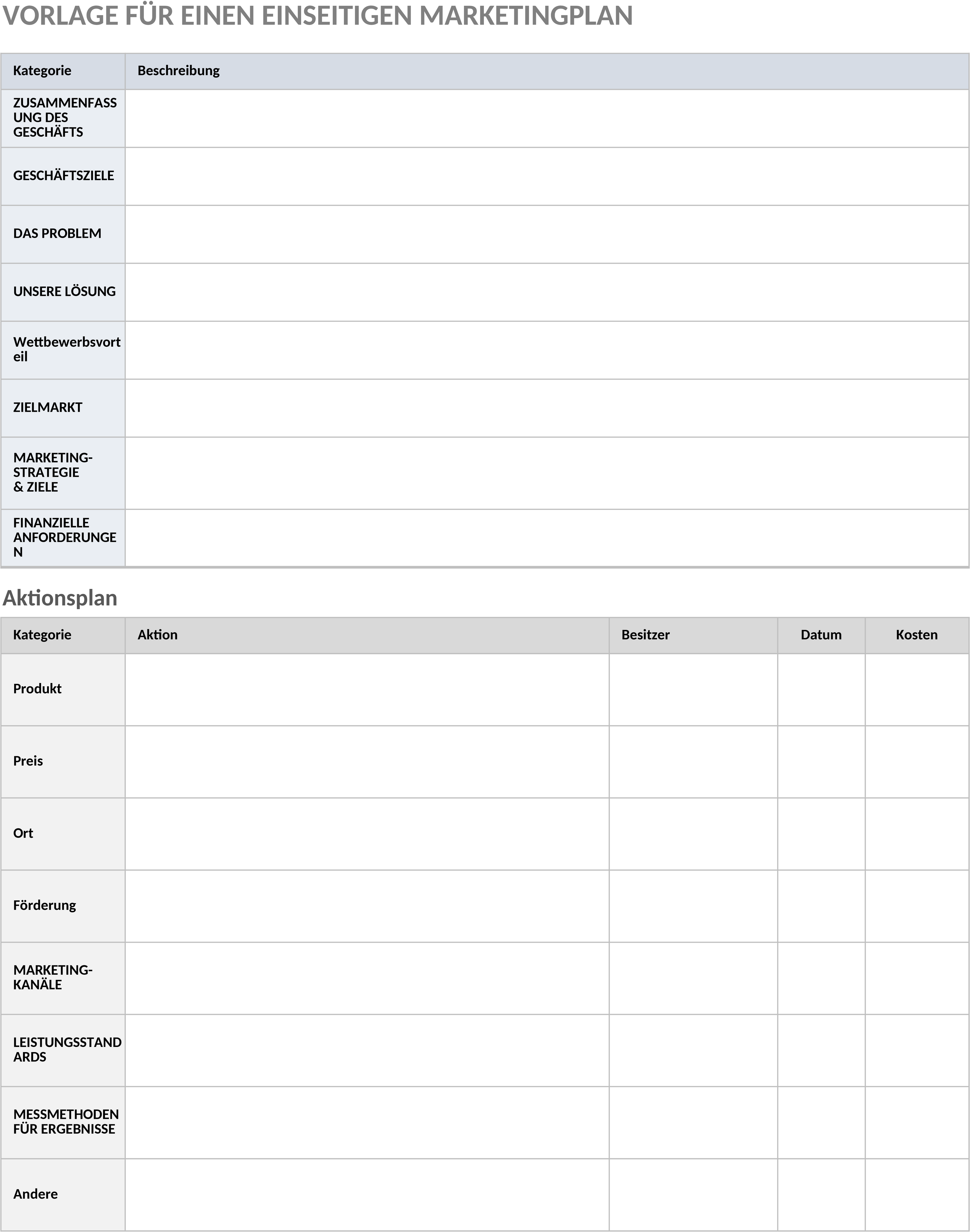 Excel-Vorlage: One-Page-Marketing-Plan für effektive Kampagnen