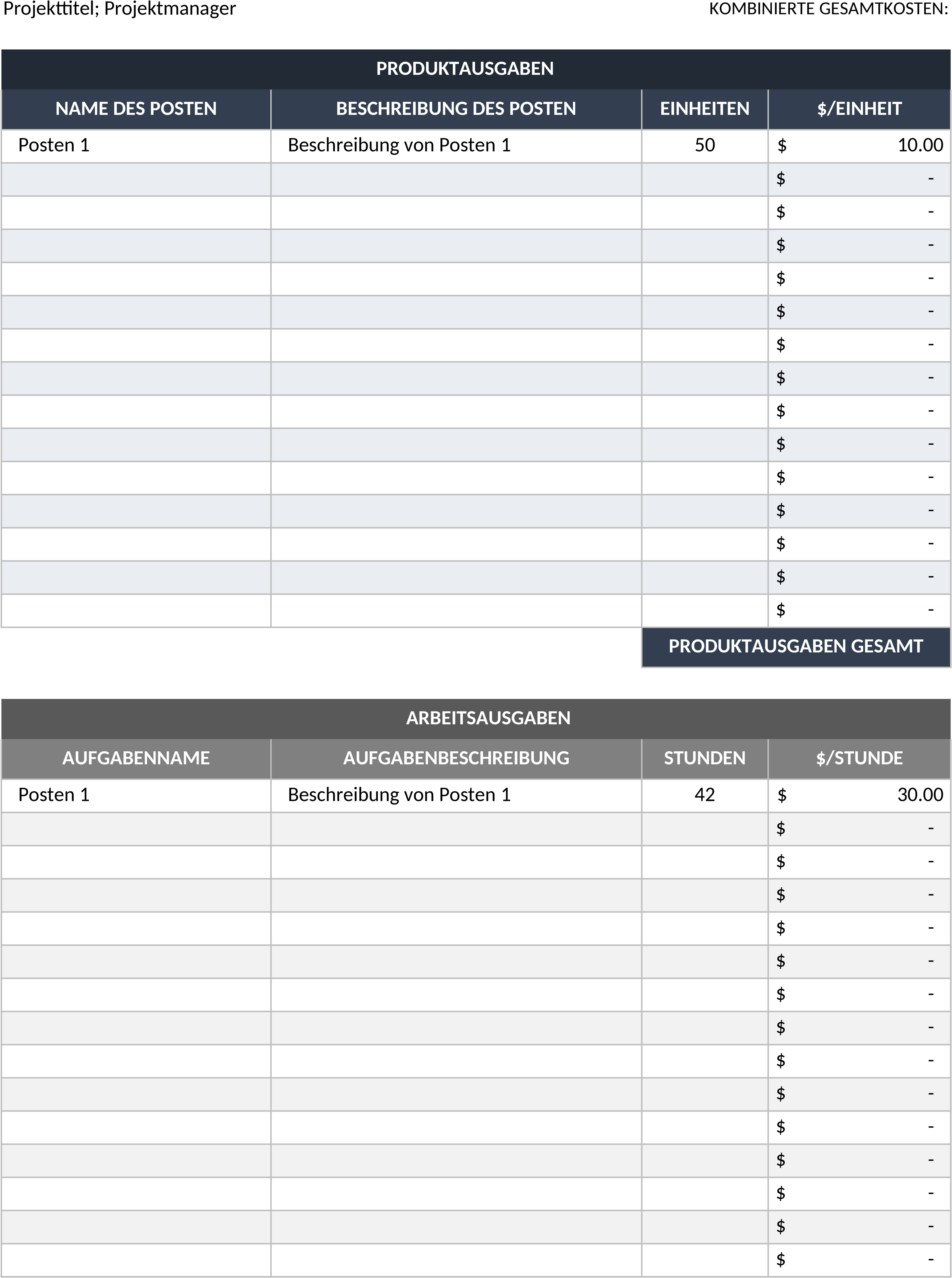 Excel-Vorlage zur Parametrischen Projektkostenschätzung