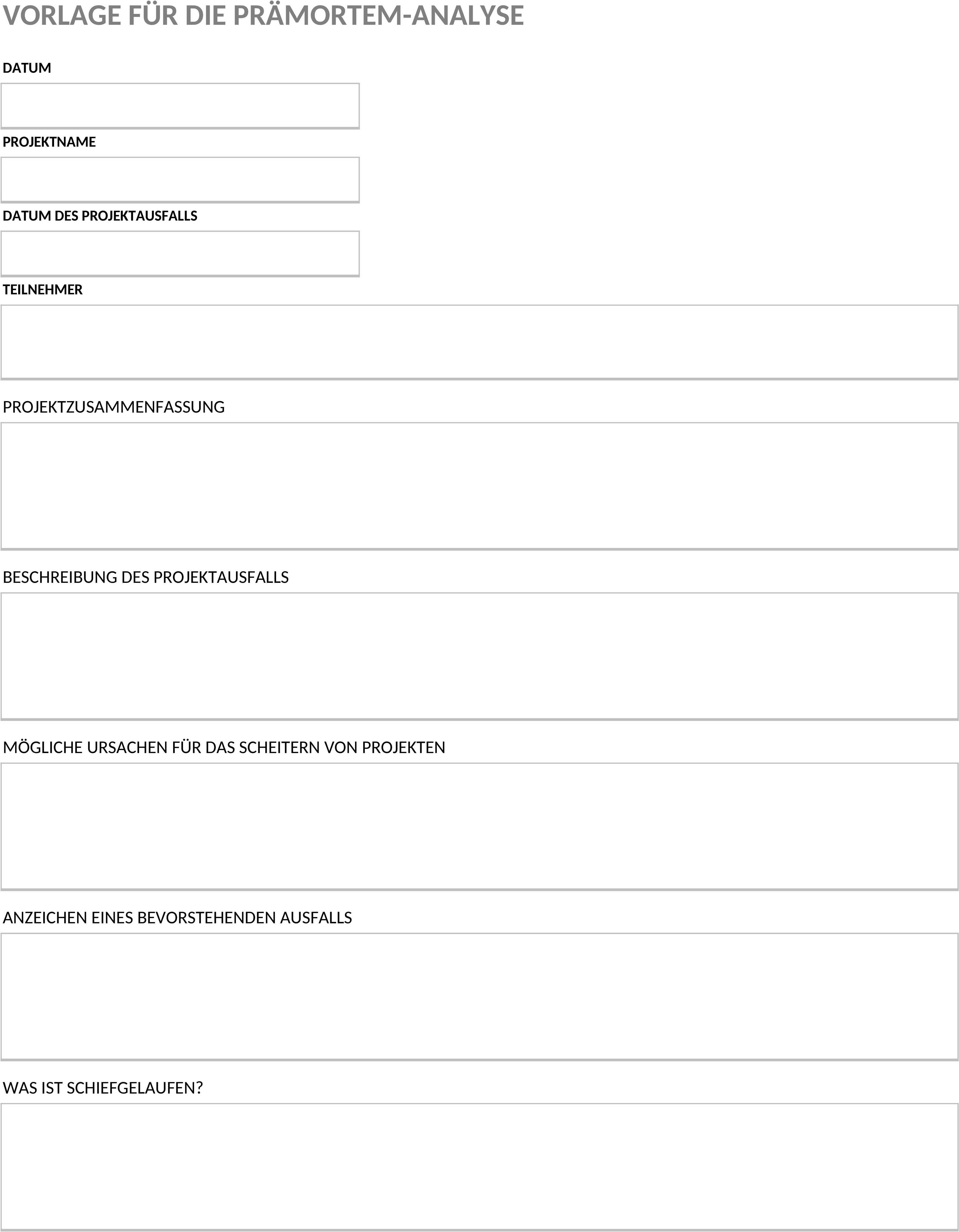 Excel-Vorlage für Premortem-Analyse im Projektmanagement