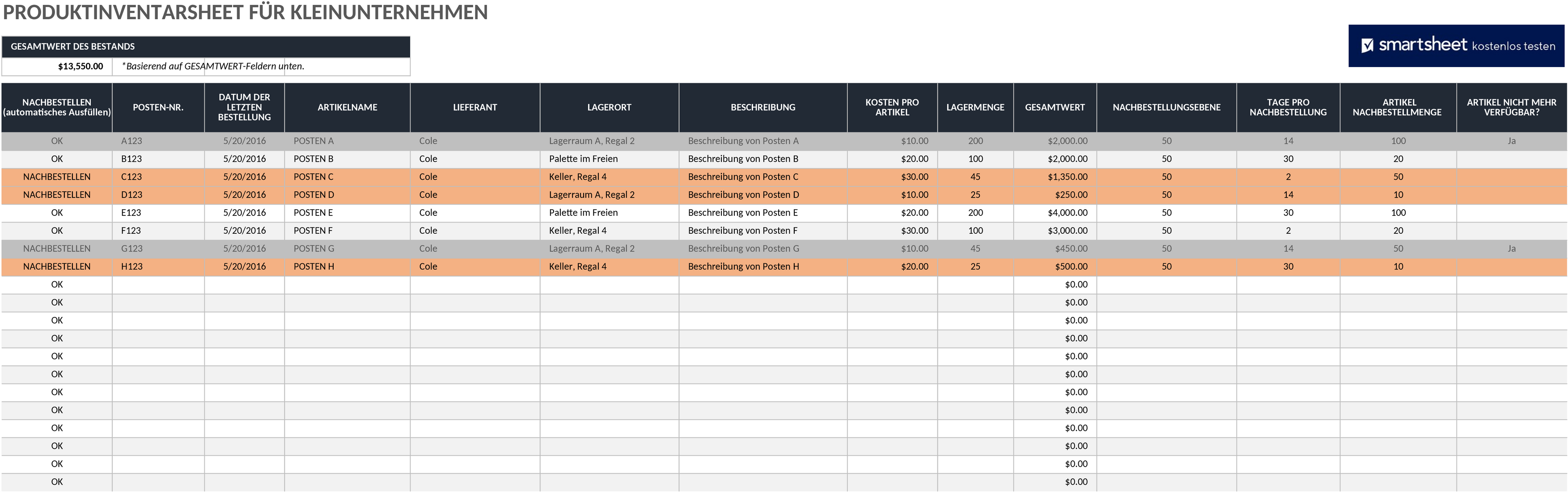 Excel-Vorlage zur Produktinventarverwaltung für kleine Unternehmen