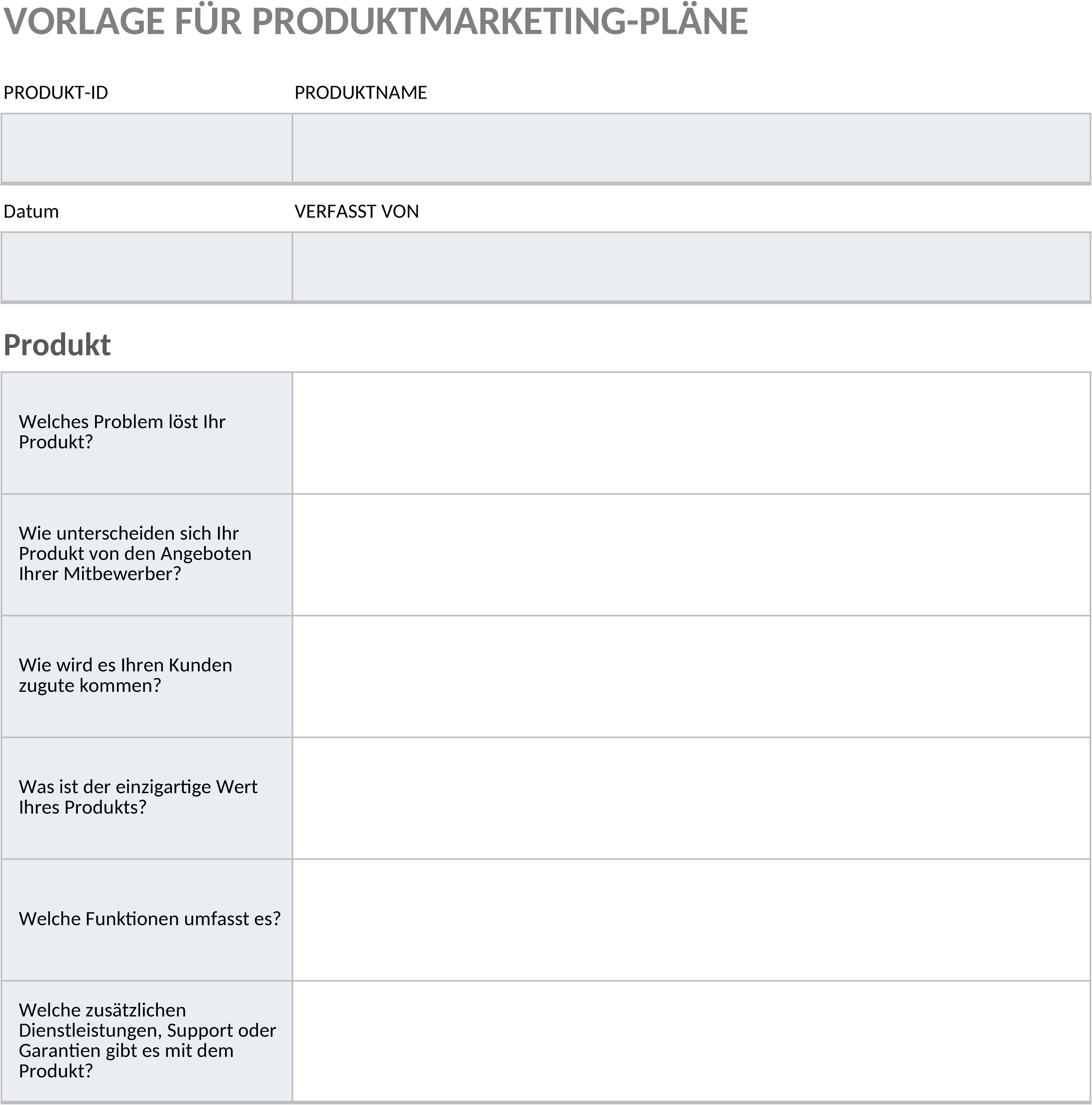 Excel-Vorlage für Produktmarketing-Planung