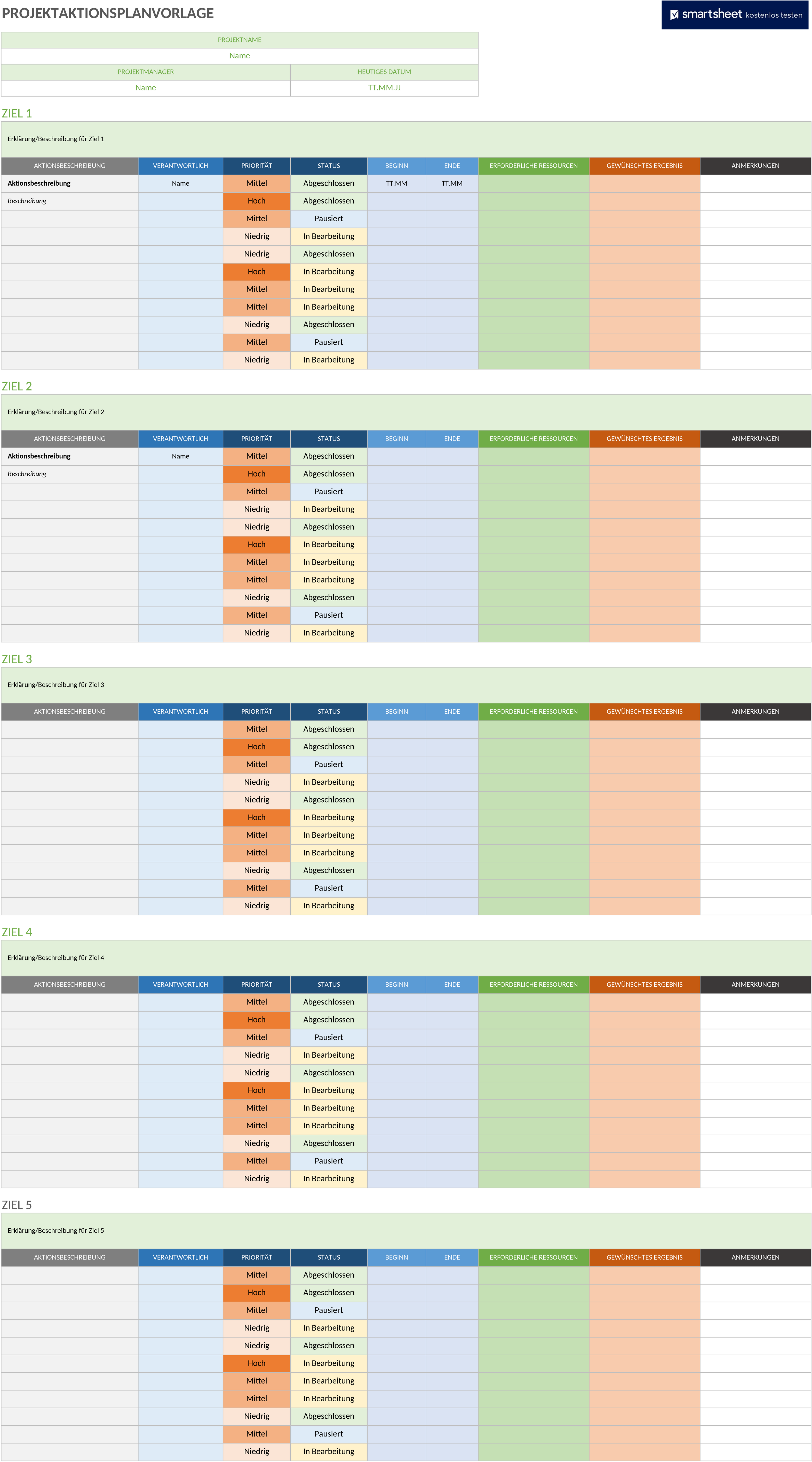 Excel-Vorlage für Projekt-Aktionsplan