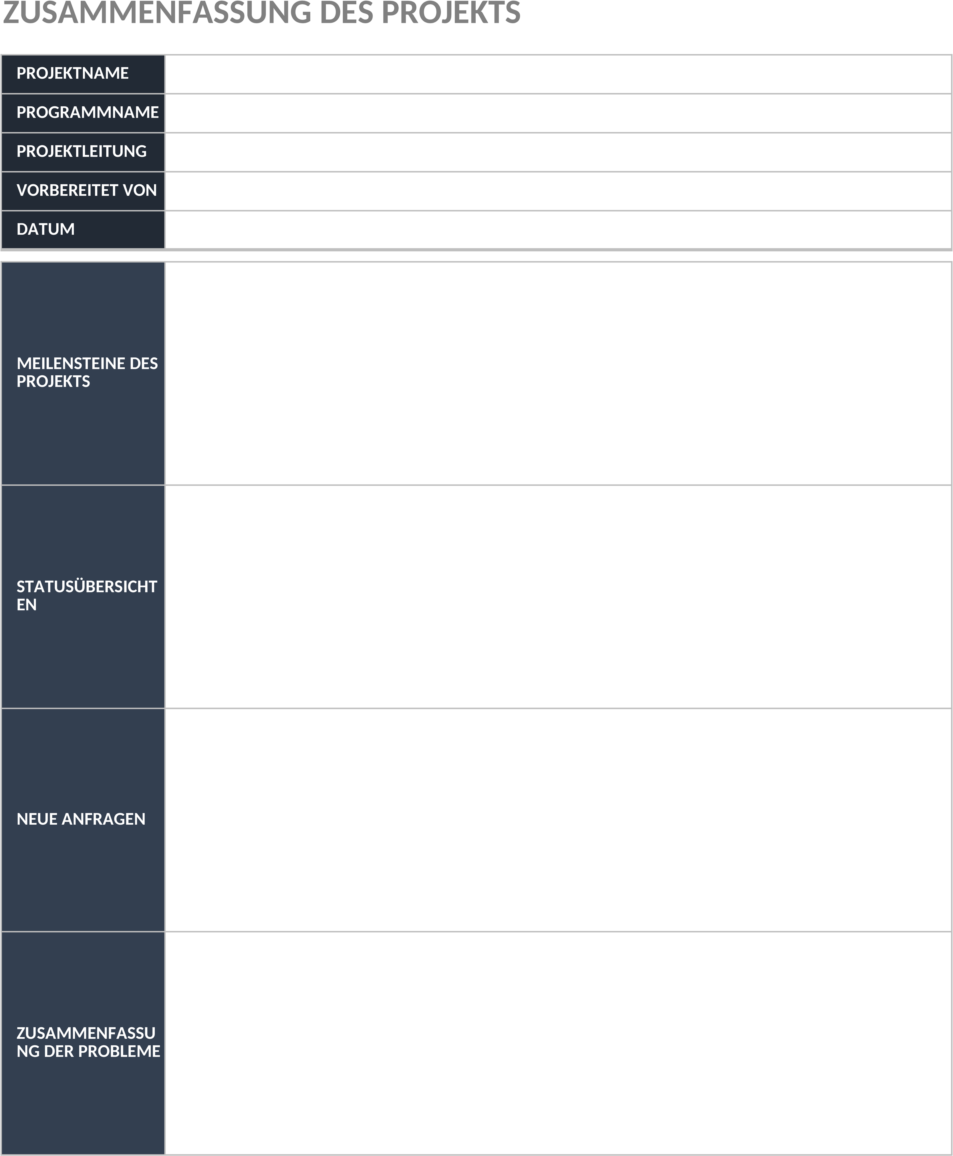 Excel-Vorlage für Projekt-Executive Summary