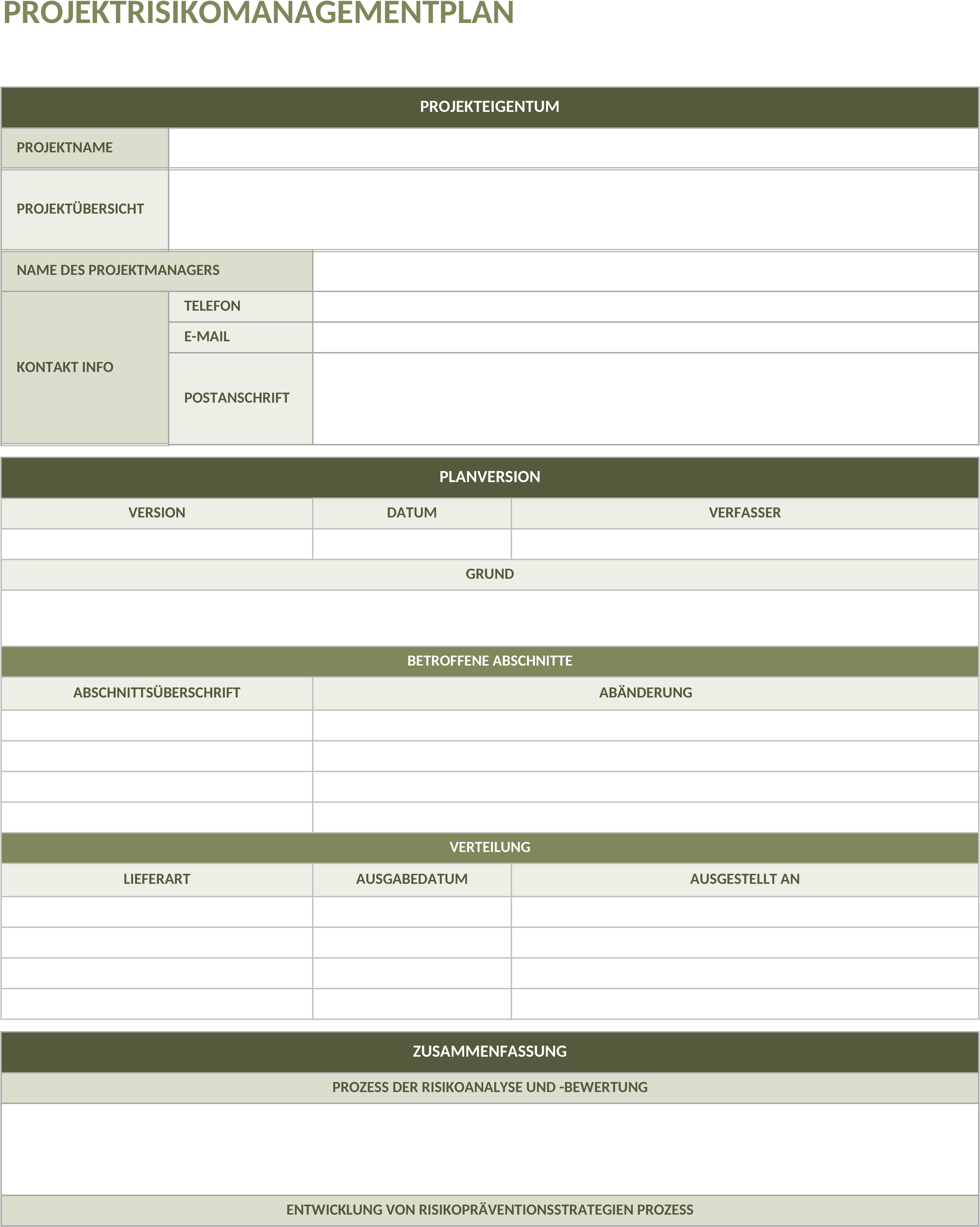Excel-Vorlage für Projekt-Risikomanagement-Plan
