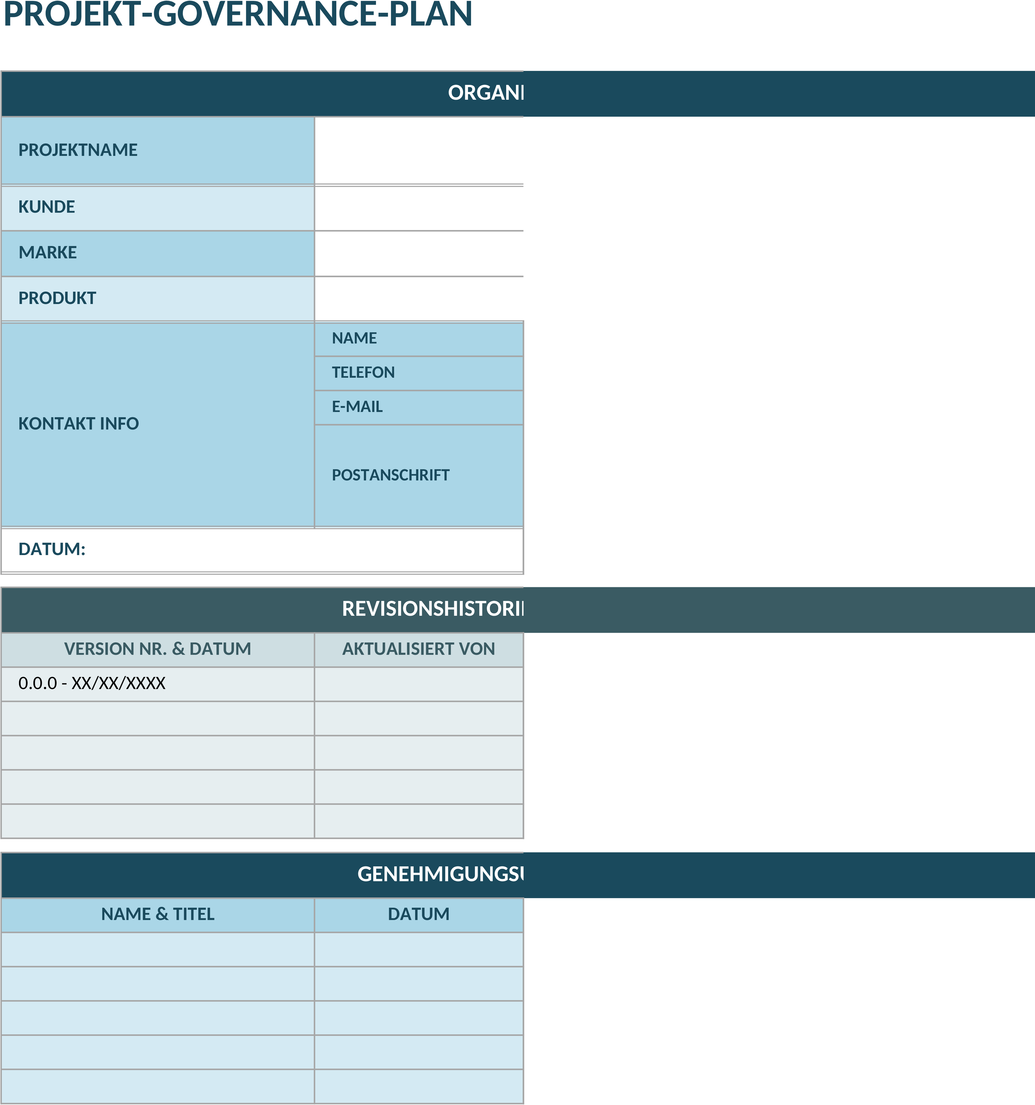 Excel-Vorlage für Projektmanagement und Governance-Plan