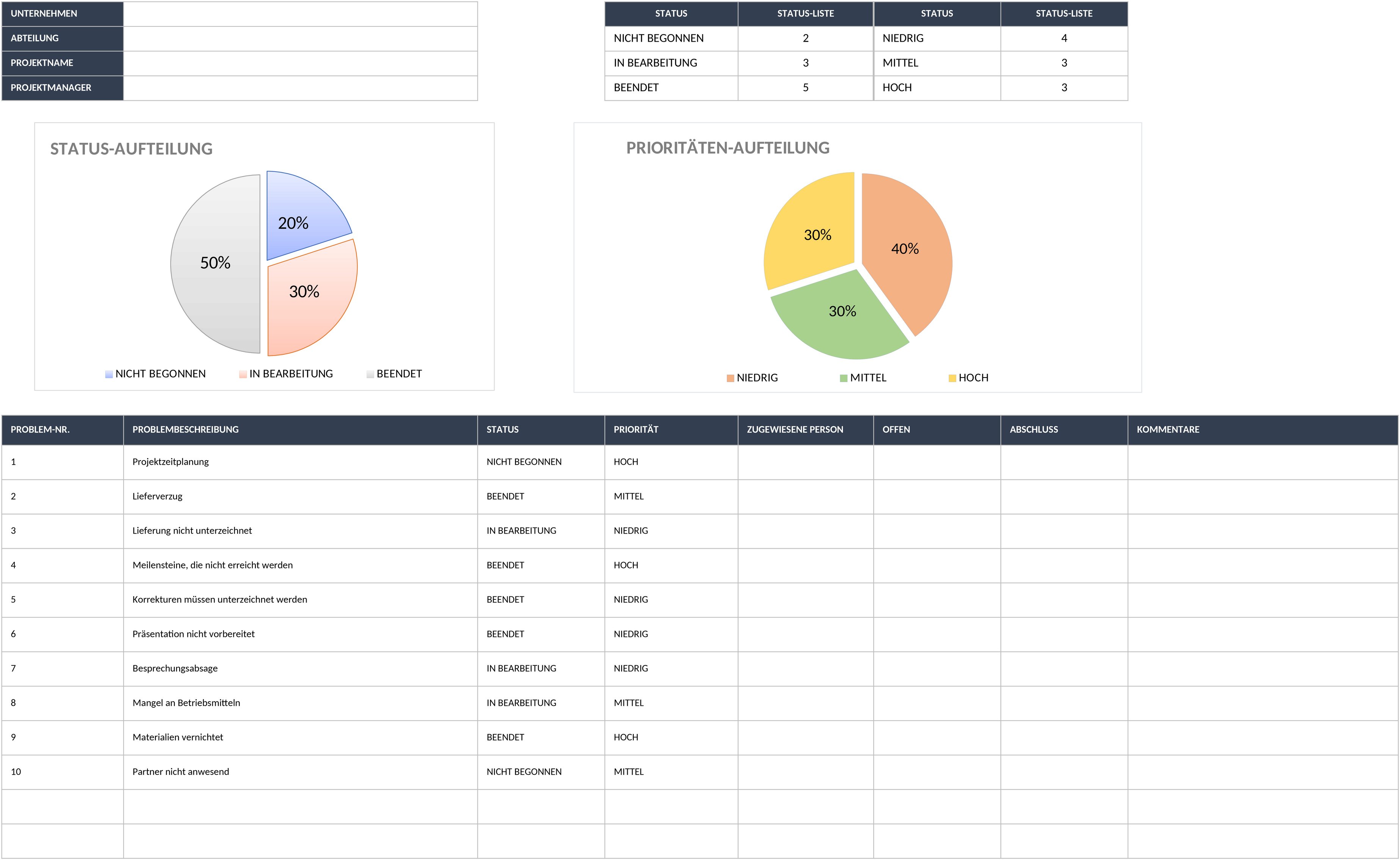 Excel-Vorlage für Projektmanagement und Issue-Tracking