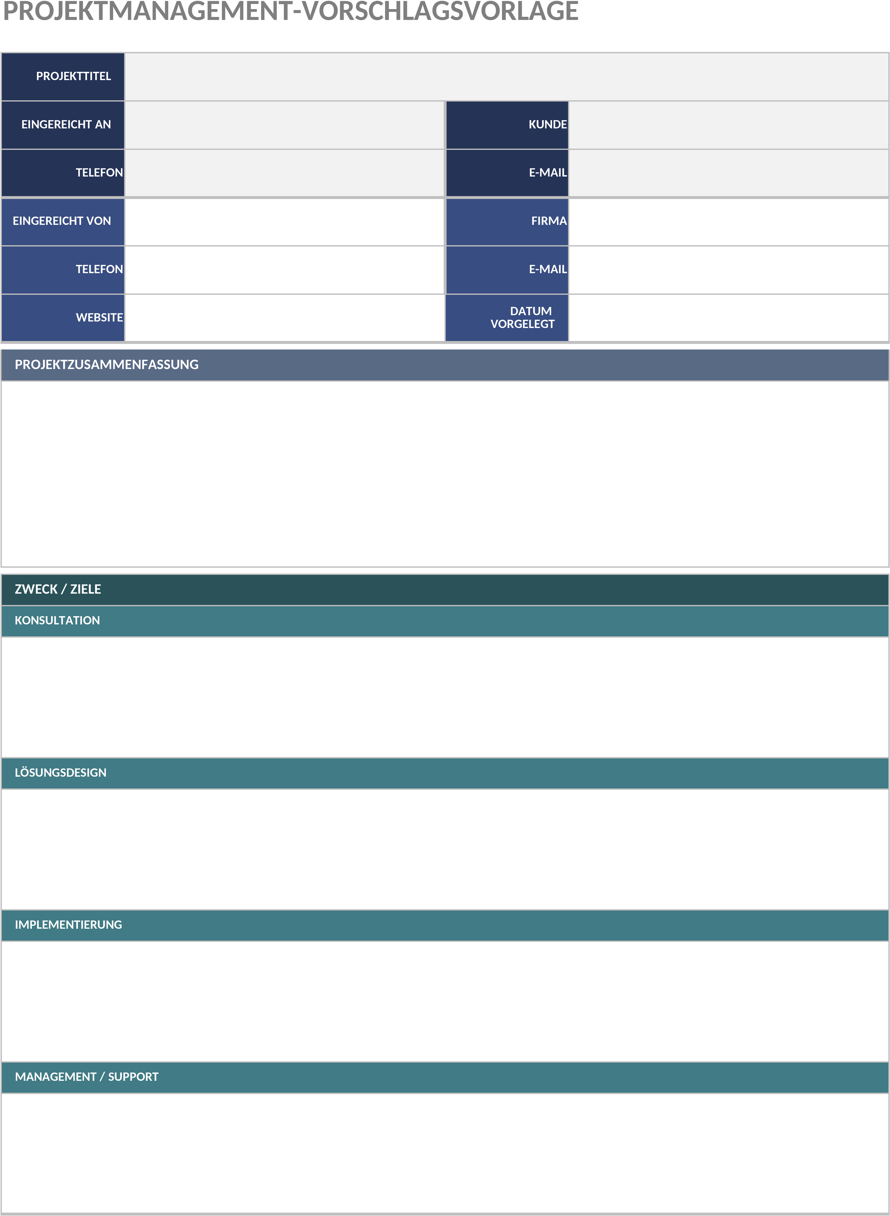 Excel-Vorlage für Projektmanagement-Vorschläge