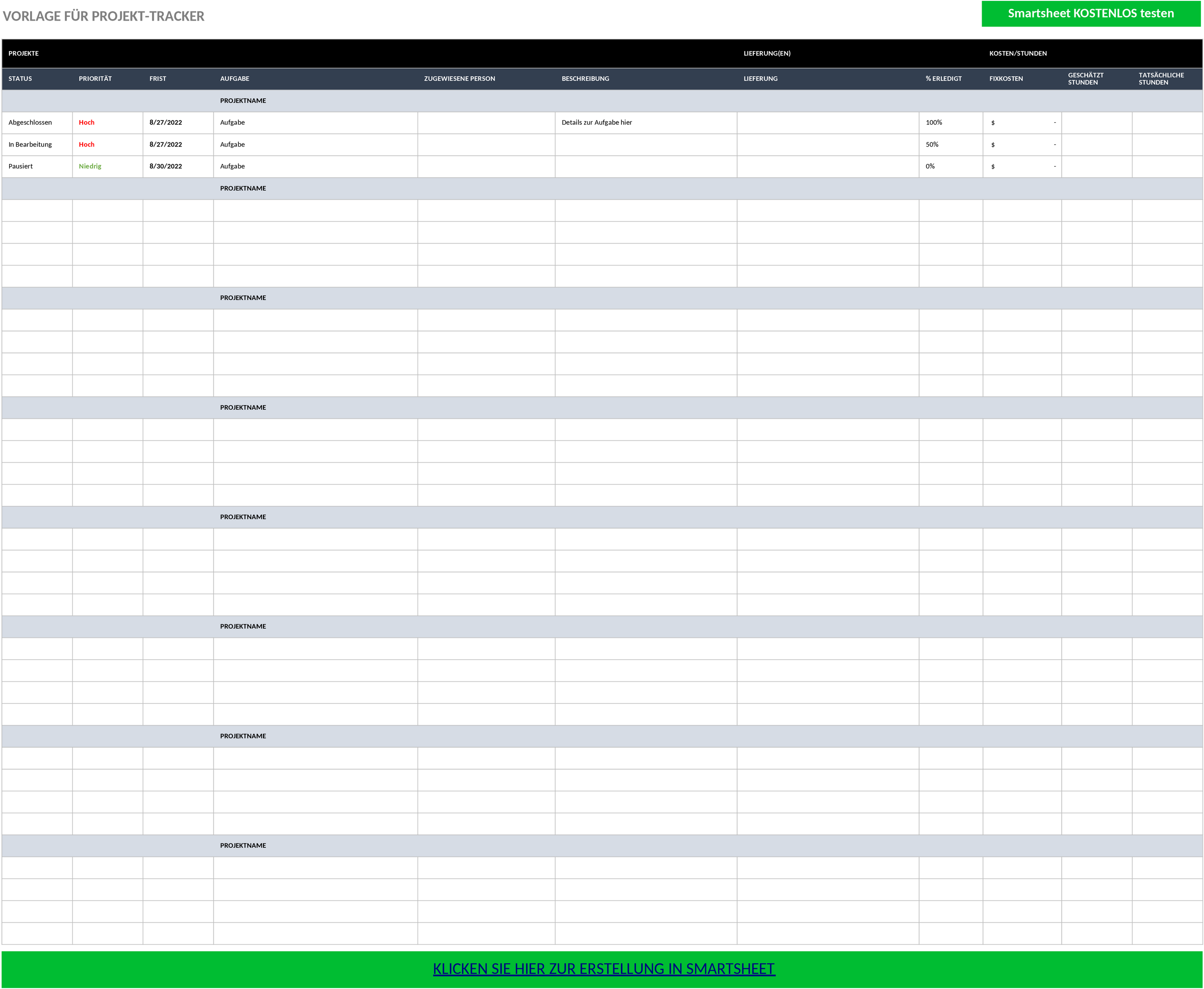 Excel-Vorlage für Projektmanagement und Zeitverfolgung