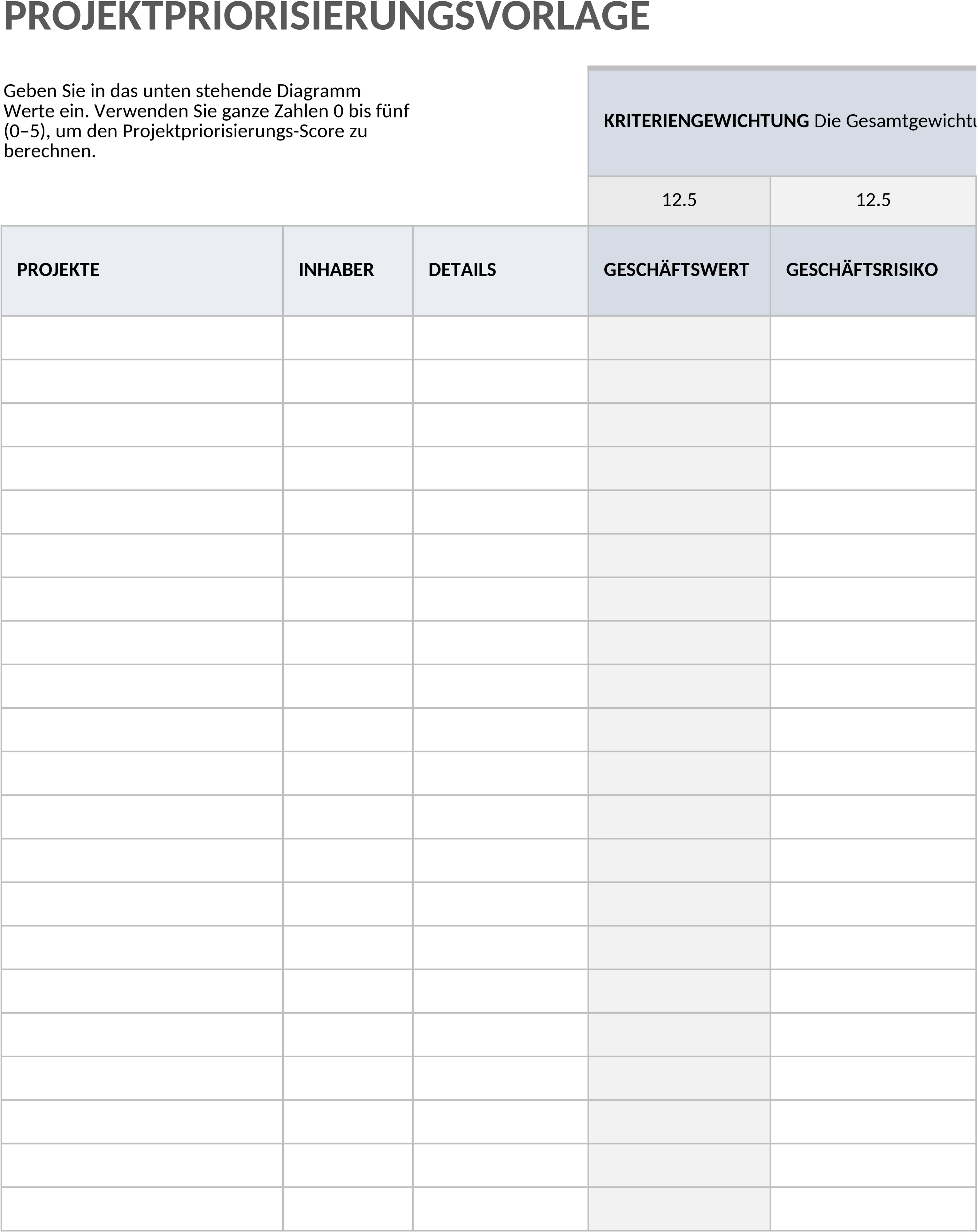 Excel-Vorlage zur Projektpriorisierung