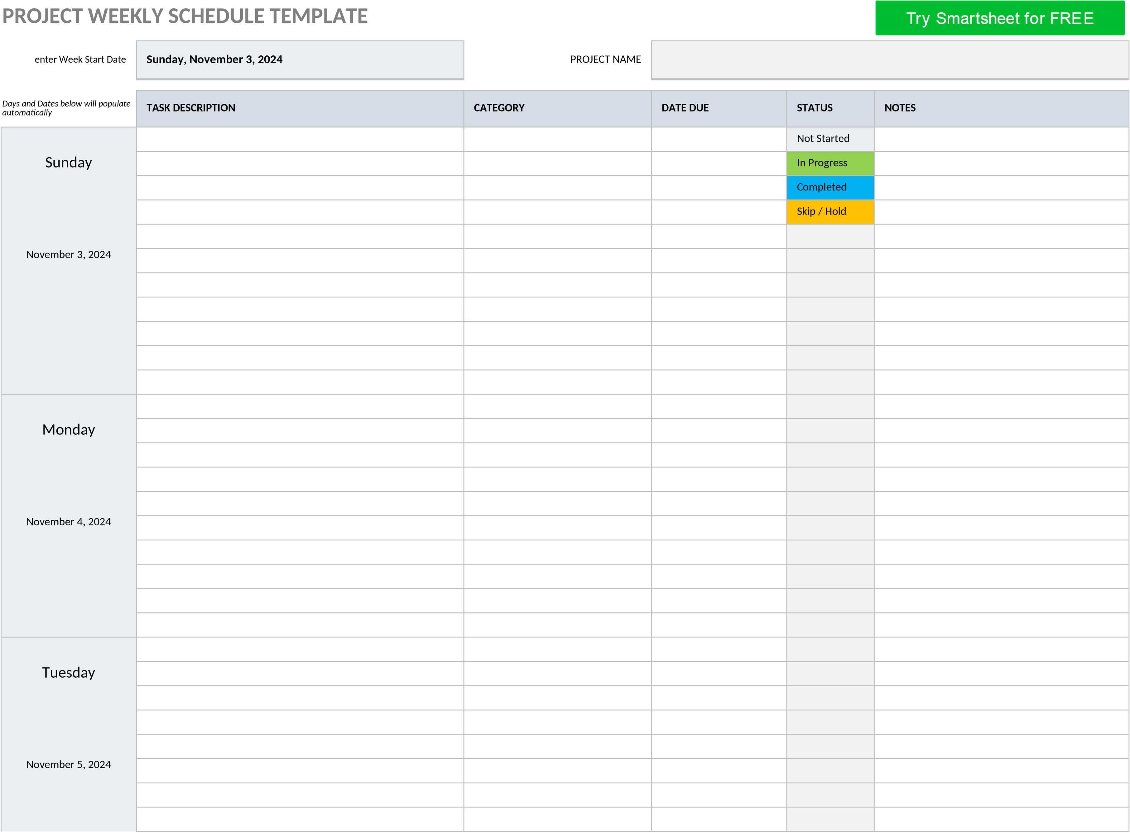 Excel-Vorlage für Projektwochenpläne