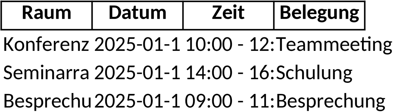 Excel-Vorlage für Raumbelegungsplanung