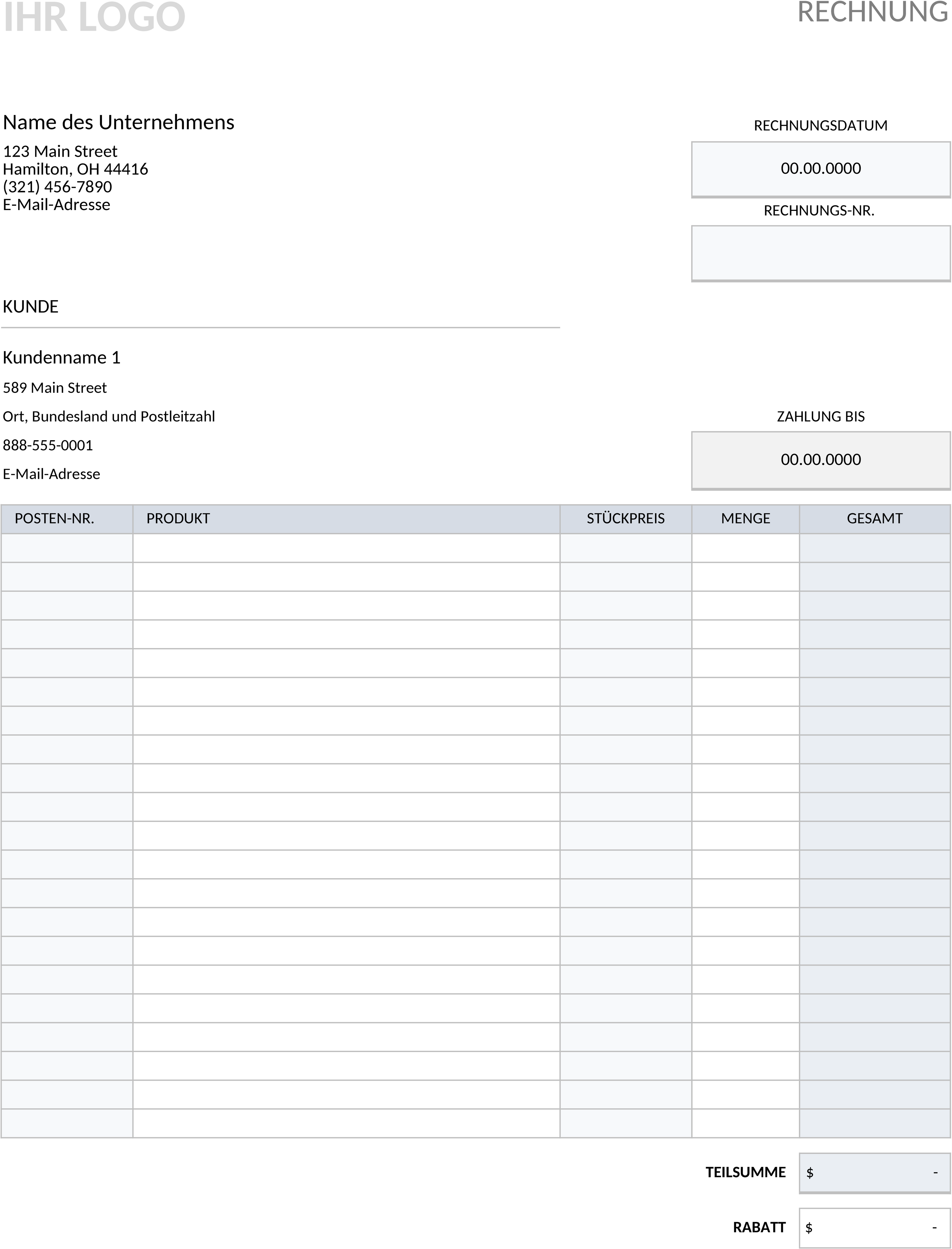 Excel-Vorlage für Rechnungen mit Kundendatenbank