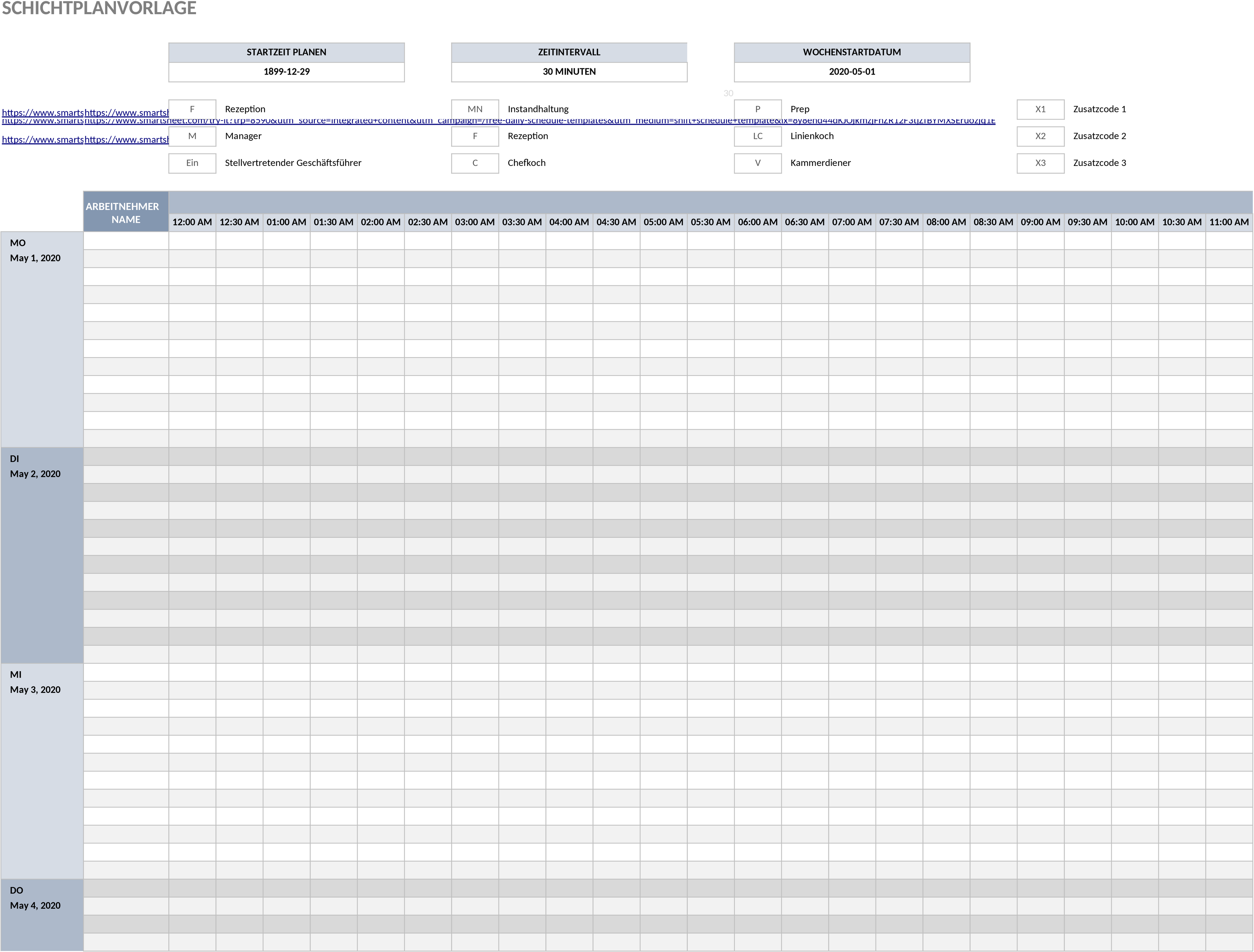 Excel-Vorlage für Schichtpläne