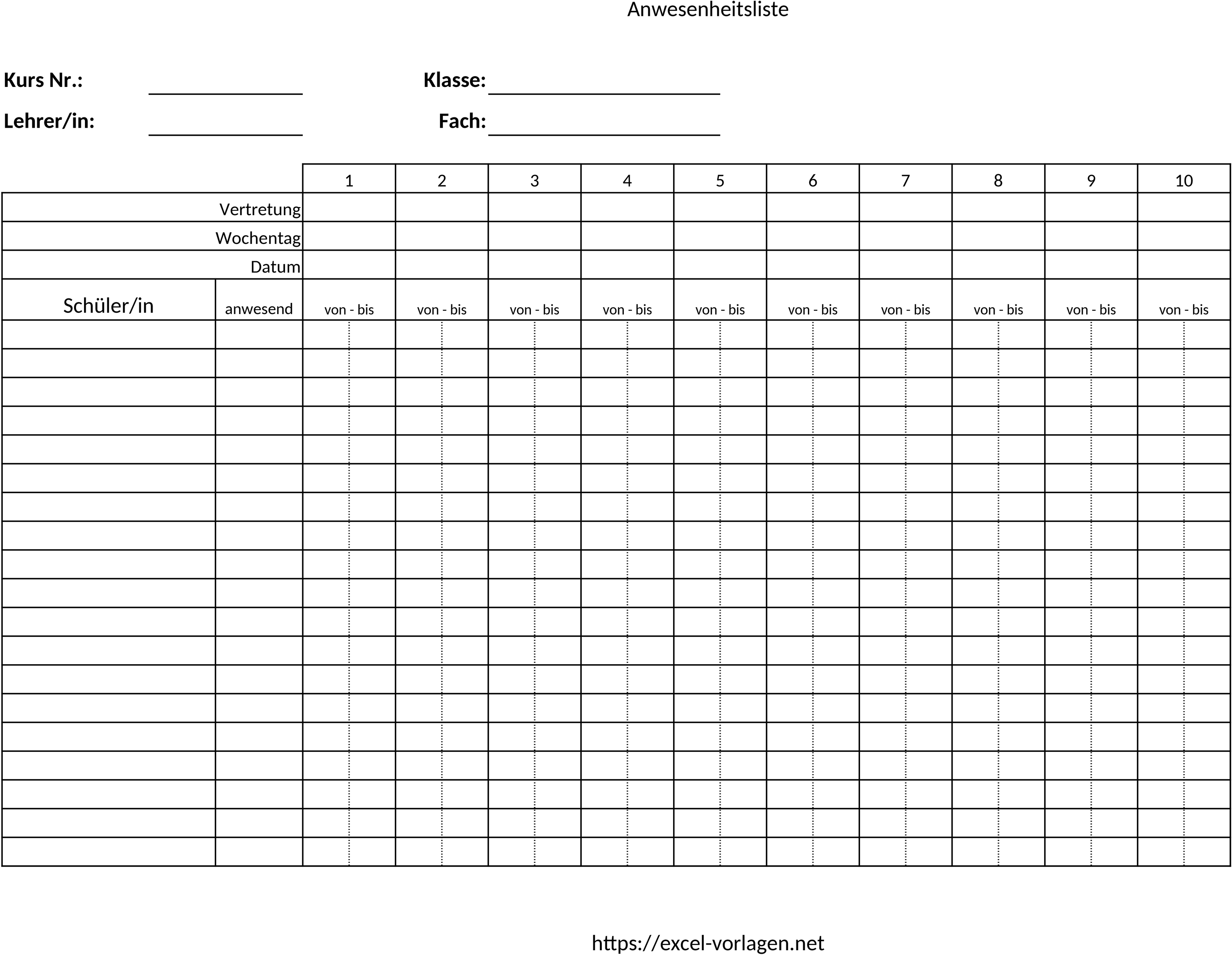 Excel-Vorlage zur Schüleranwesenheitsliste