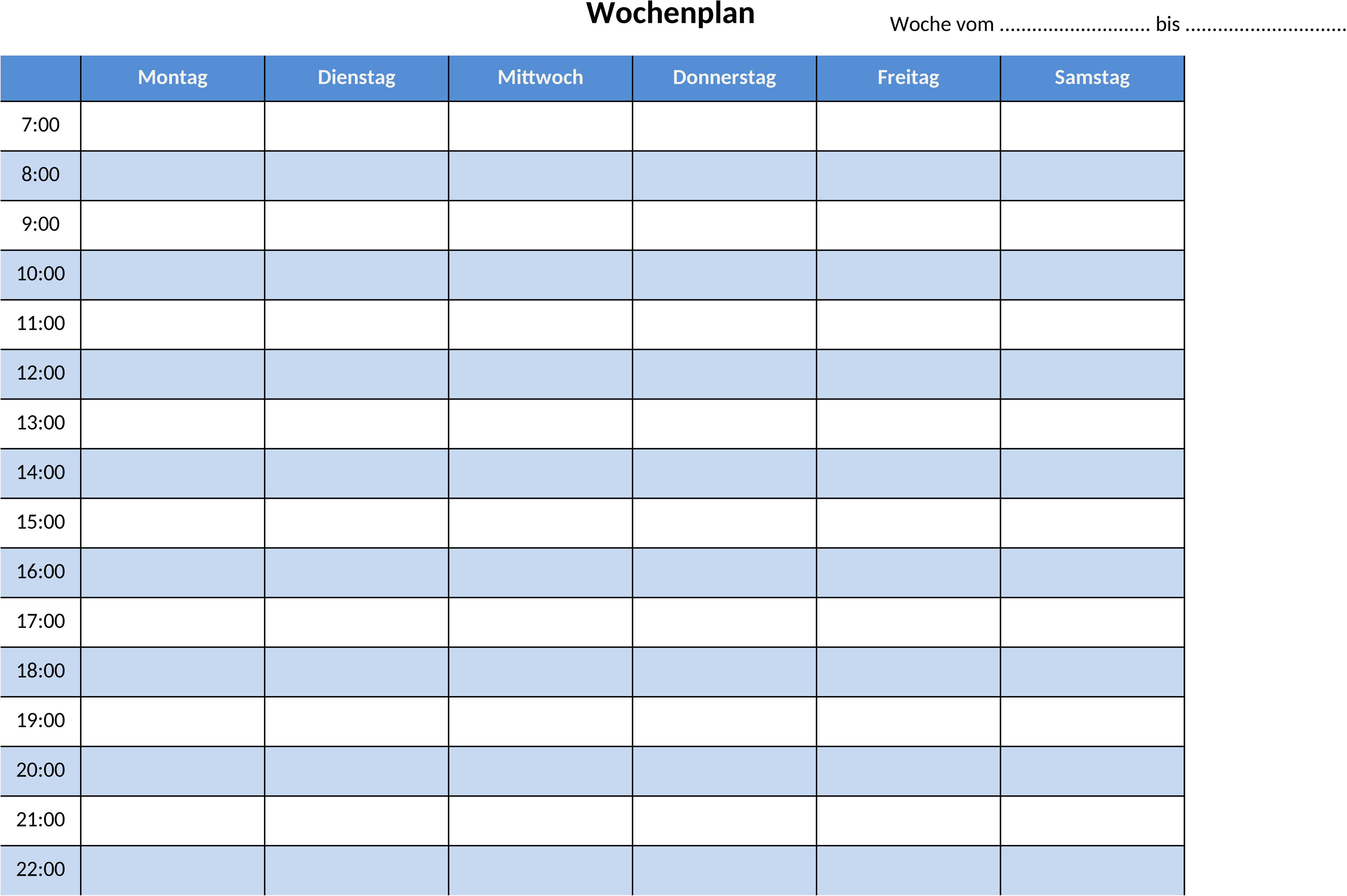 Excel-Vorlage für Schulwochenplan