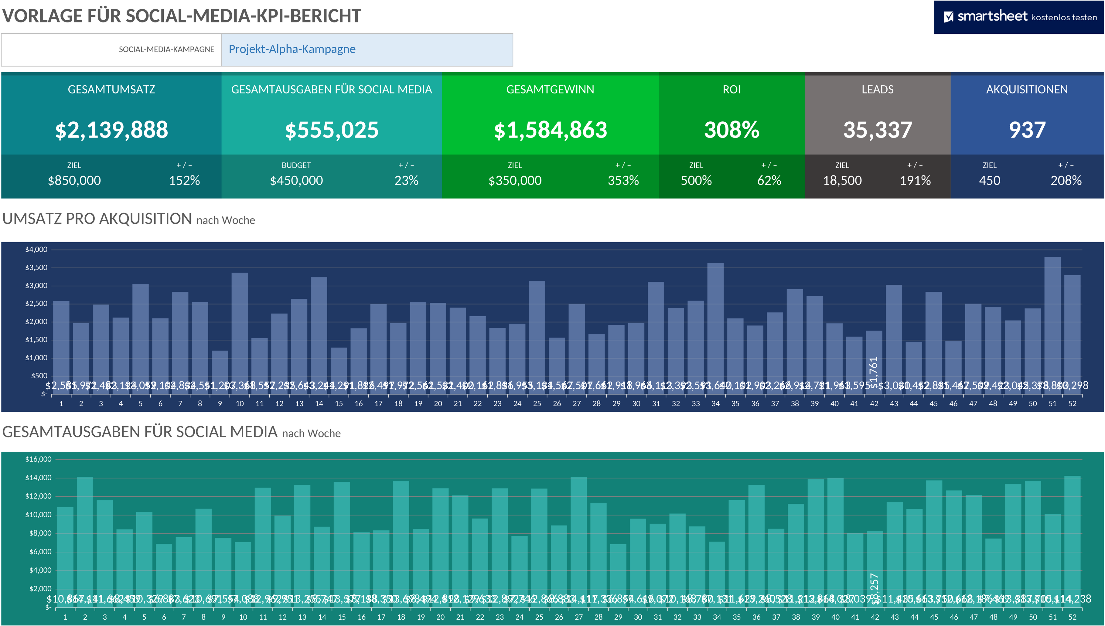 Excel-Vorlage für Social Media KPI-Bericht