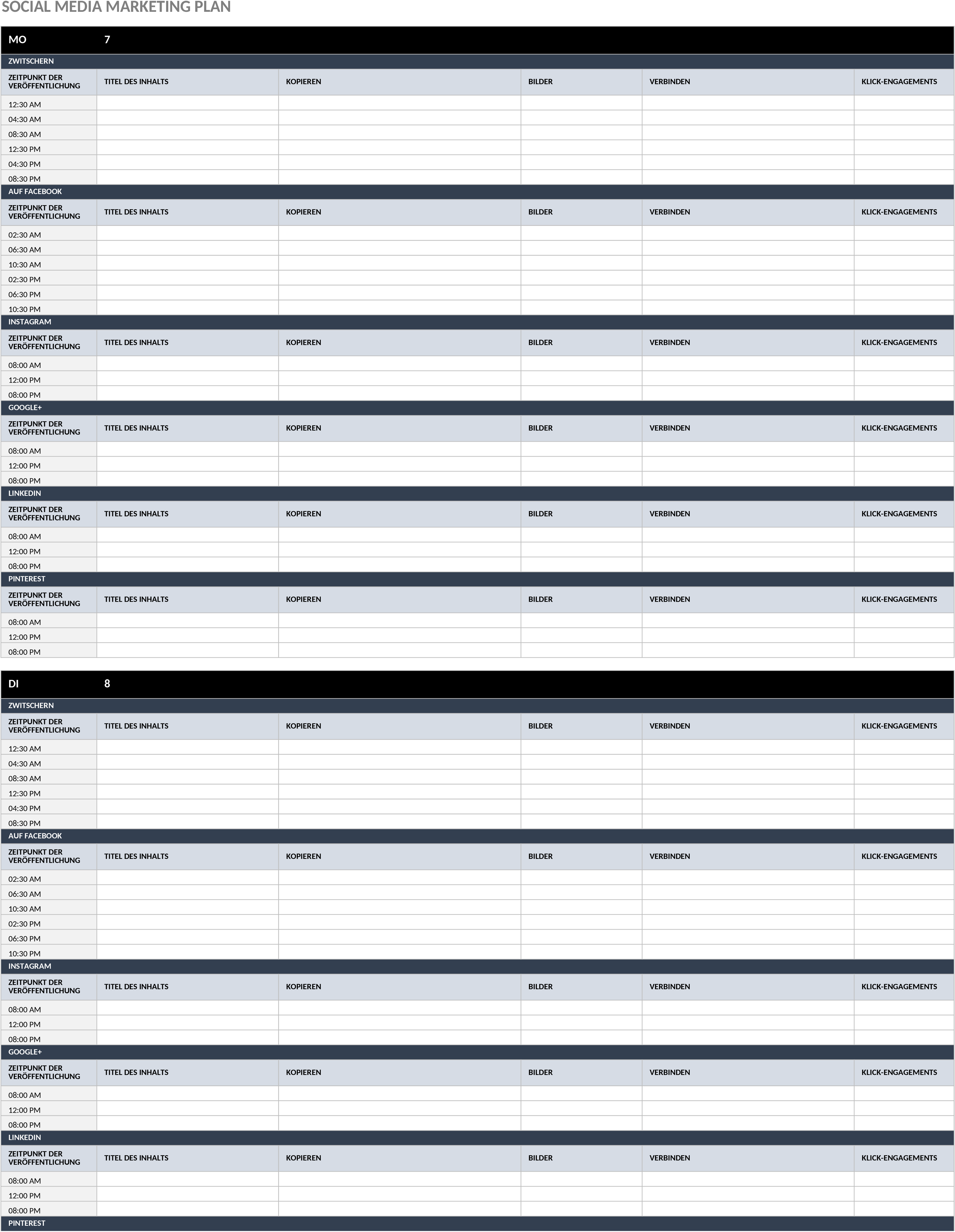 Excel-Vorlage für Social Media Marketing Plan