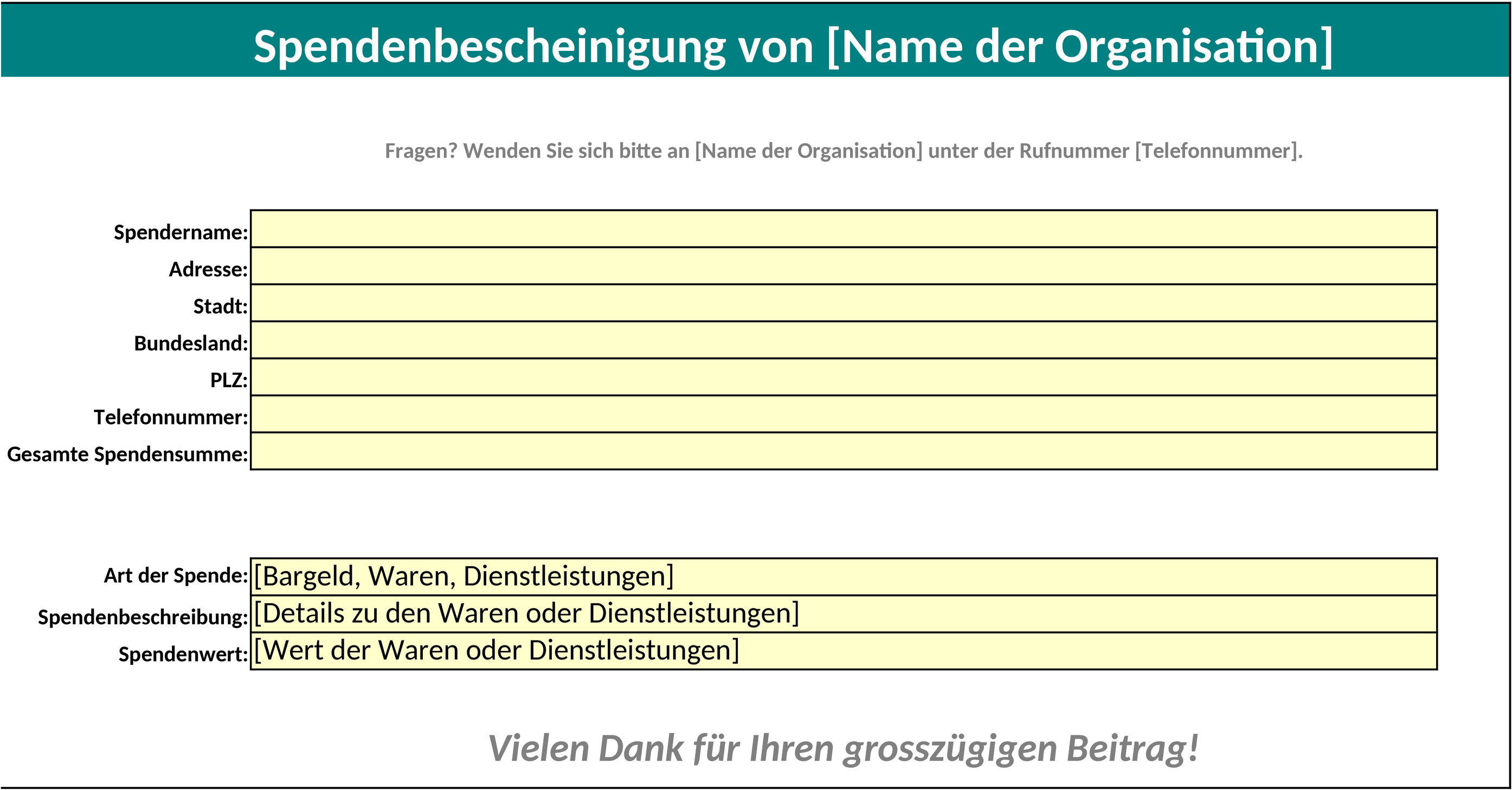 Excel-Vorlage für Spendenbescheinigungen