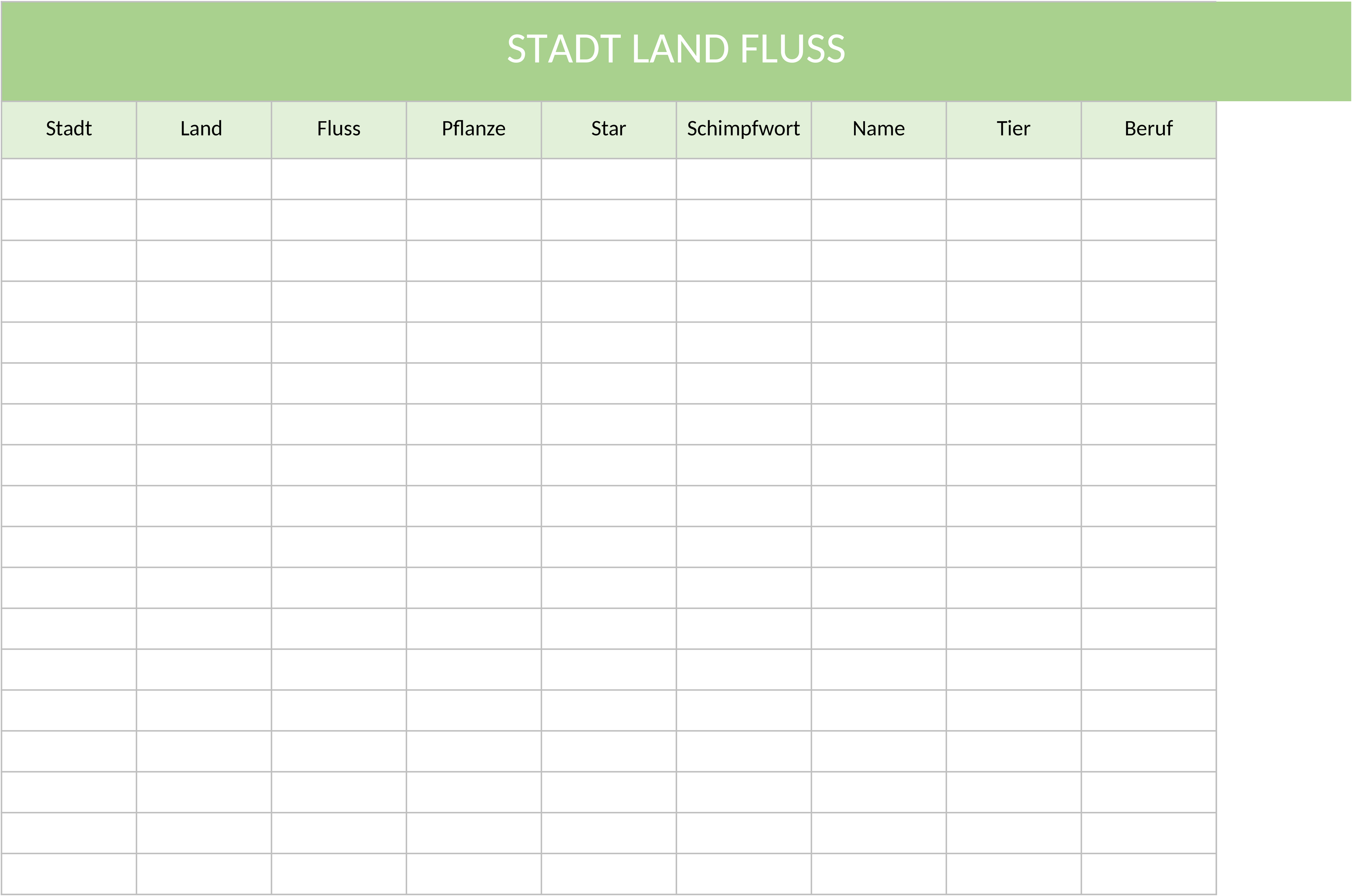Excel-Vorlage für das Spiel Stadt-Land-Fluss