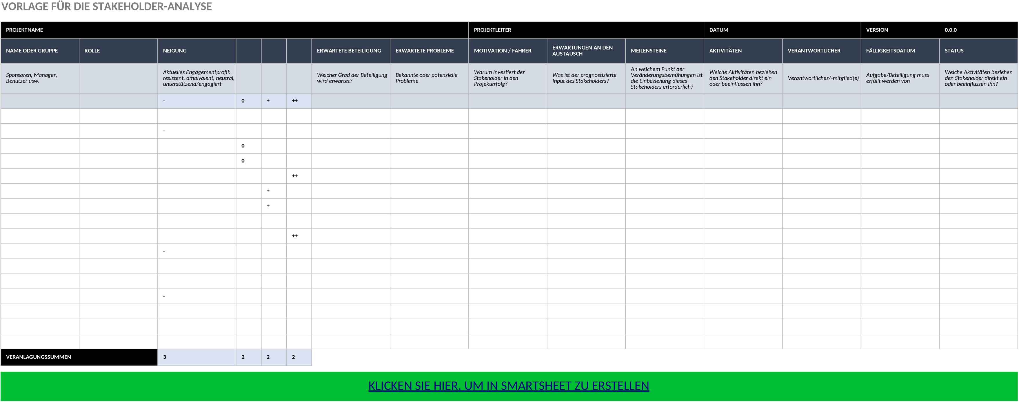 Excel-Vorlage für Stakeholder-Analyse im Projektmanagement