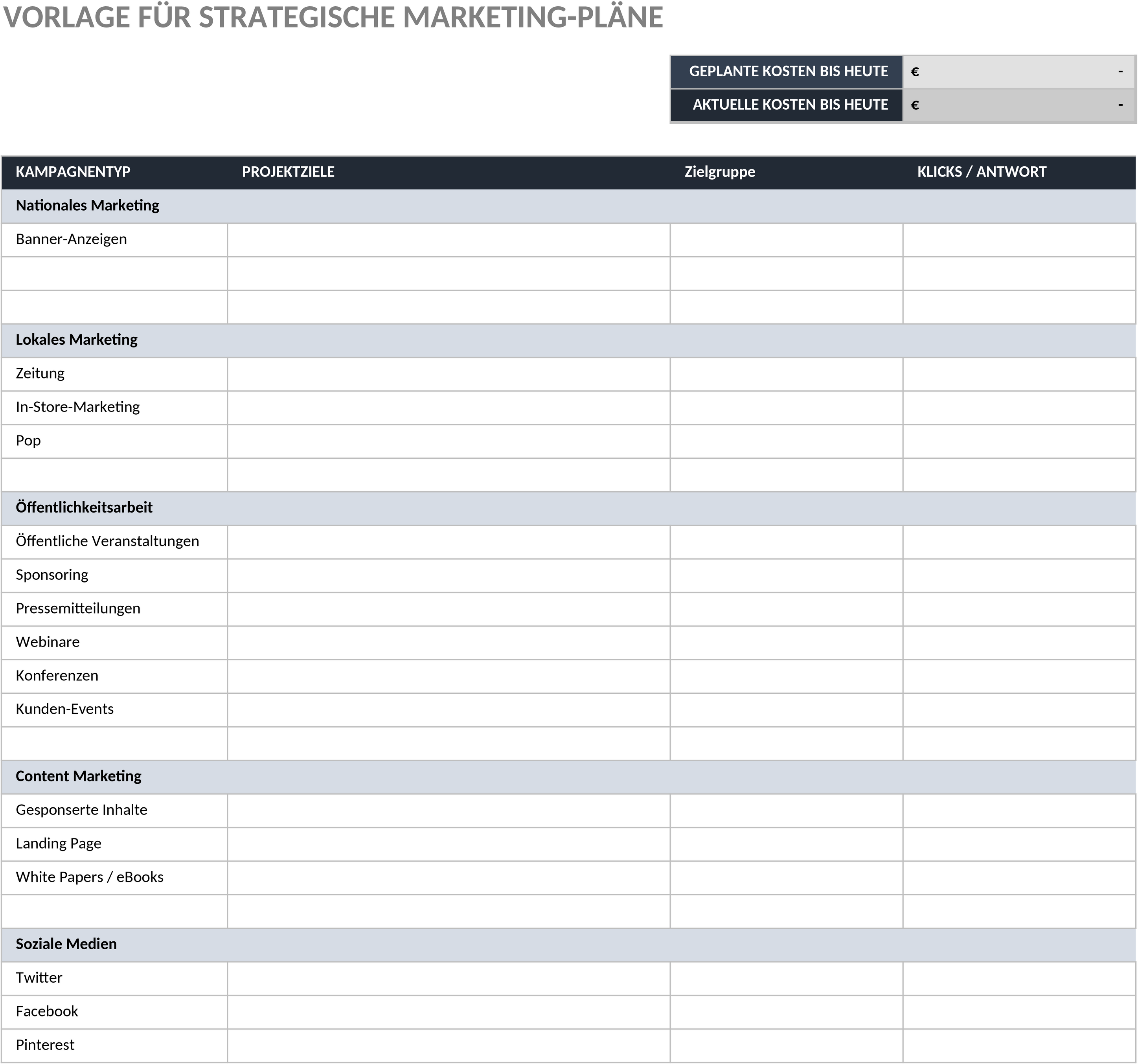 Excel-Vorlage für Strategischen Marketingplan