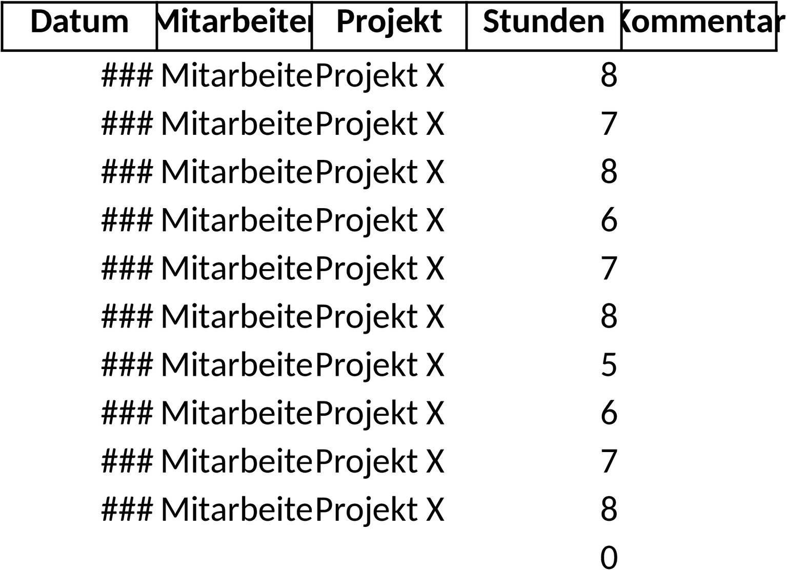 Excel-Vorlage zur Stundenerfassung für Projektmanagement