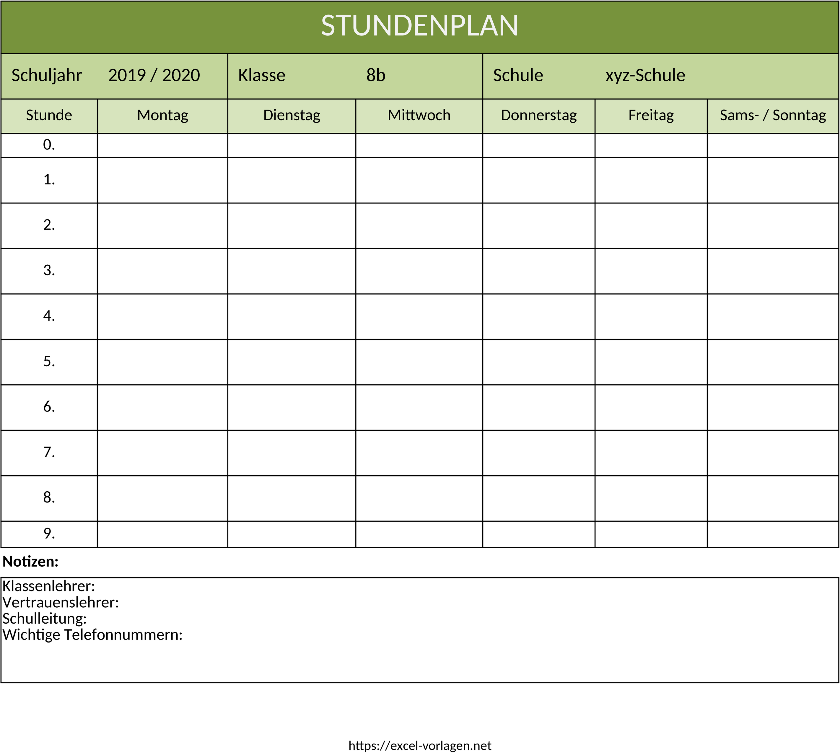 Excel-Vorlage Stundenplan für Schul- und Bildungsplanung