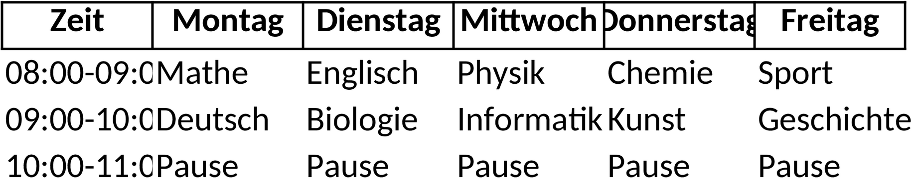Excel-Vorlage für Stundenplanung