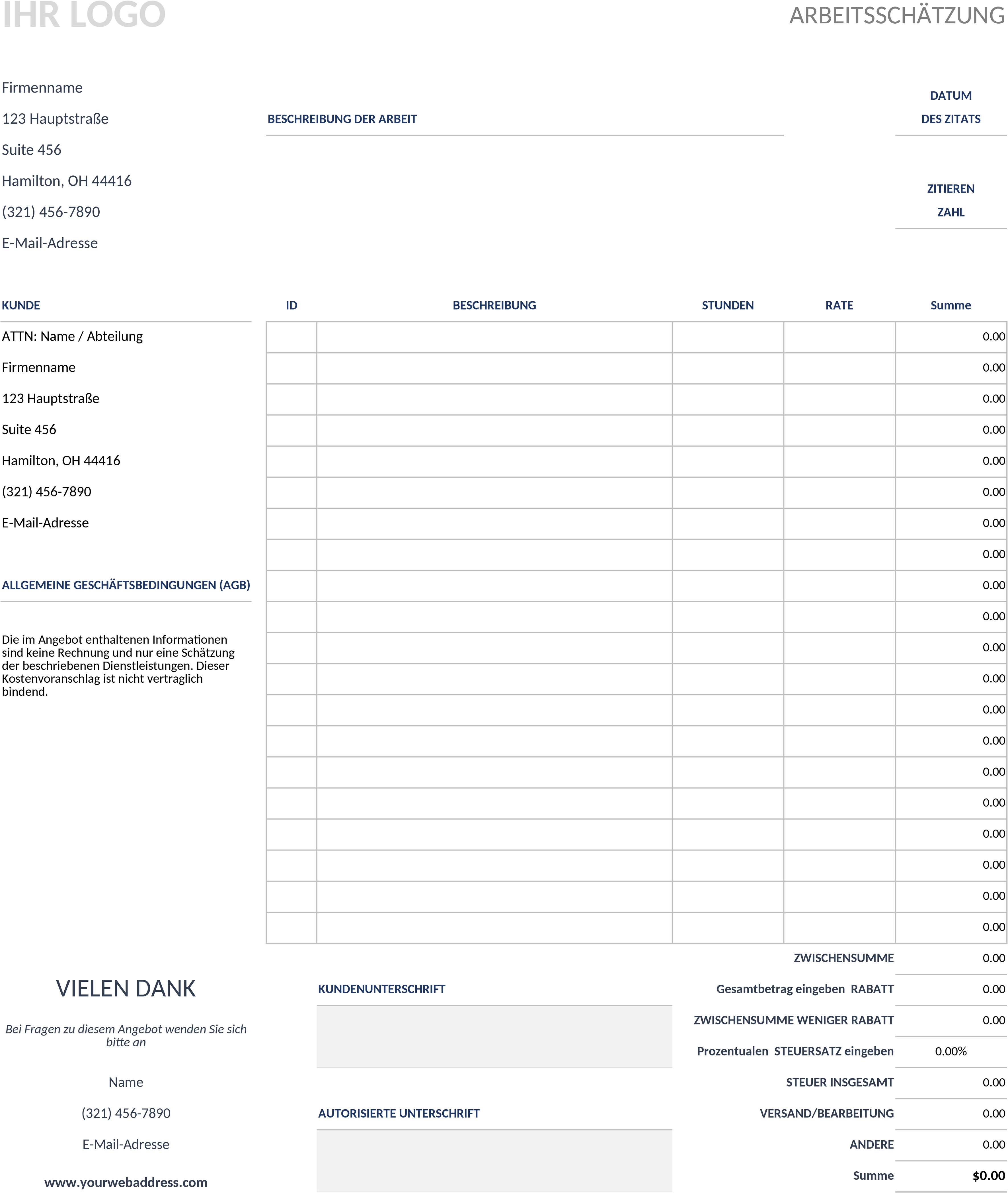 Excel-Vorlage für Stundenschätzung im Projektmanagement