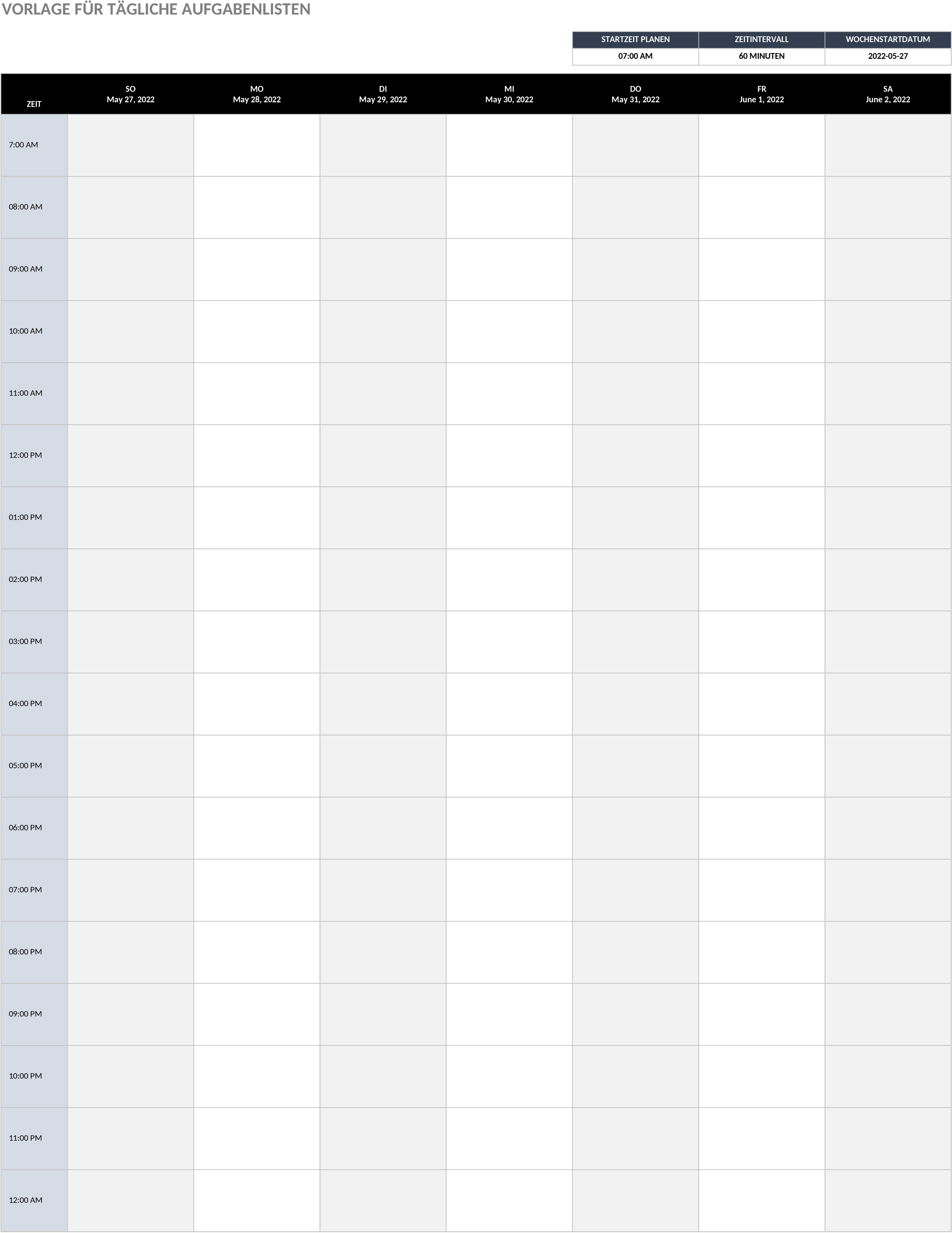Excel-Vorlage für Tägliche Aufgabenplanung