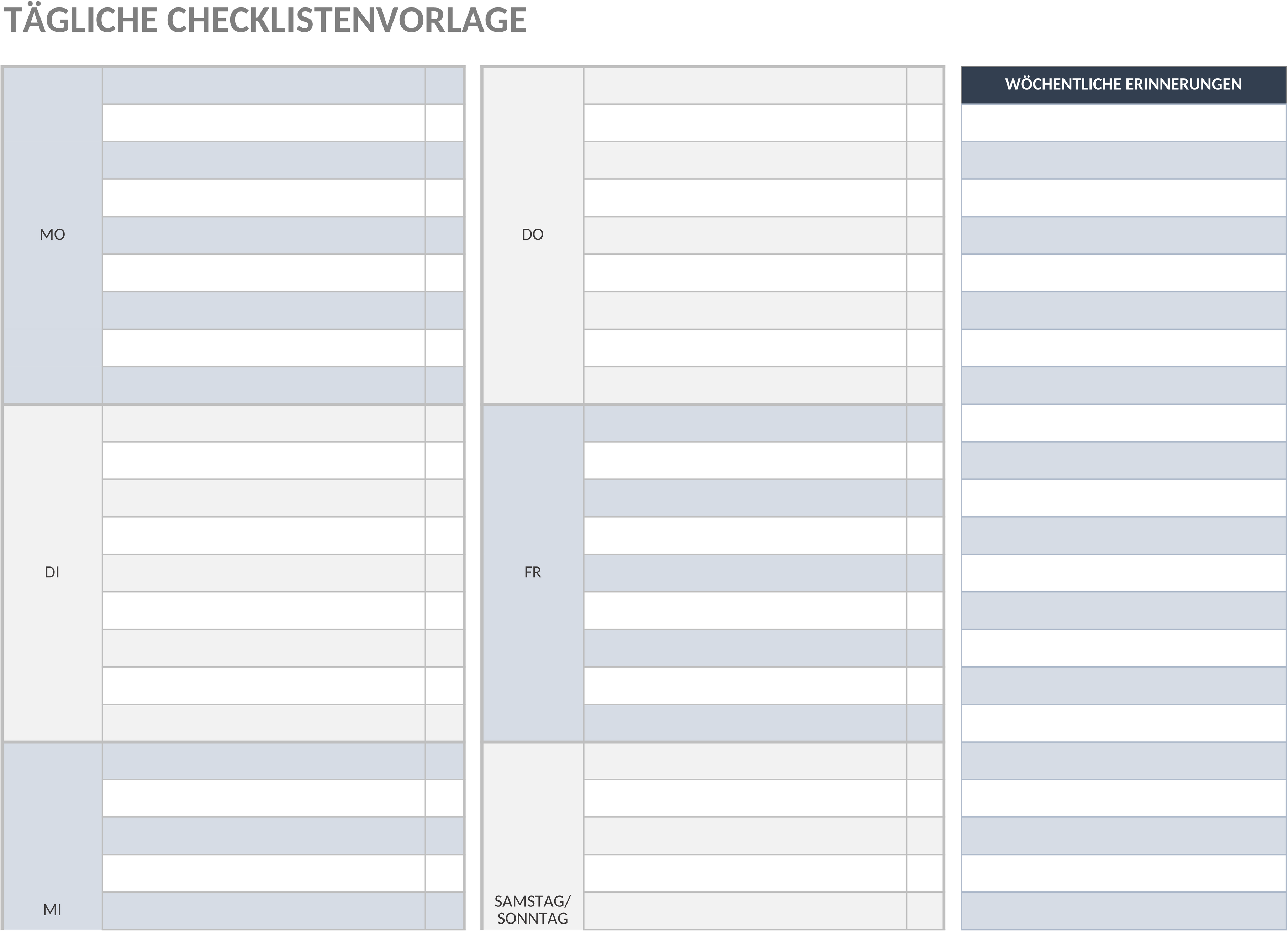 Excel-Vorlage für Tägliche Checkliste