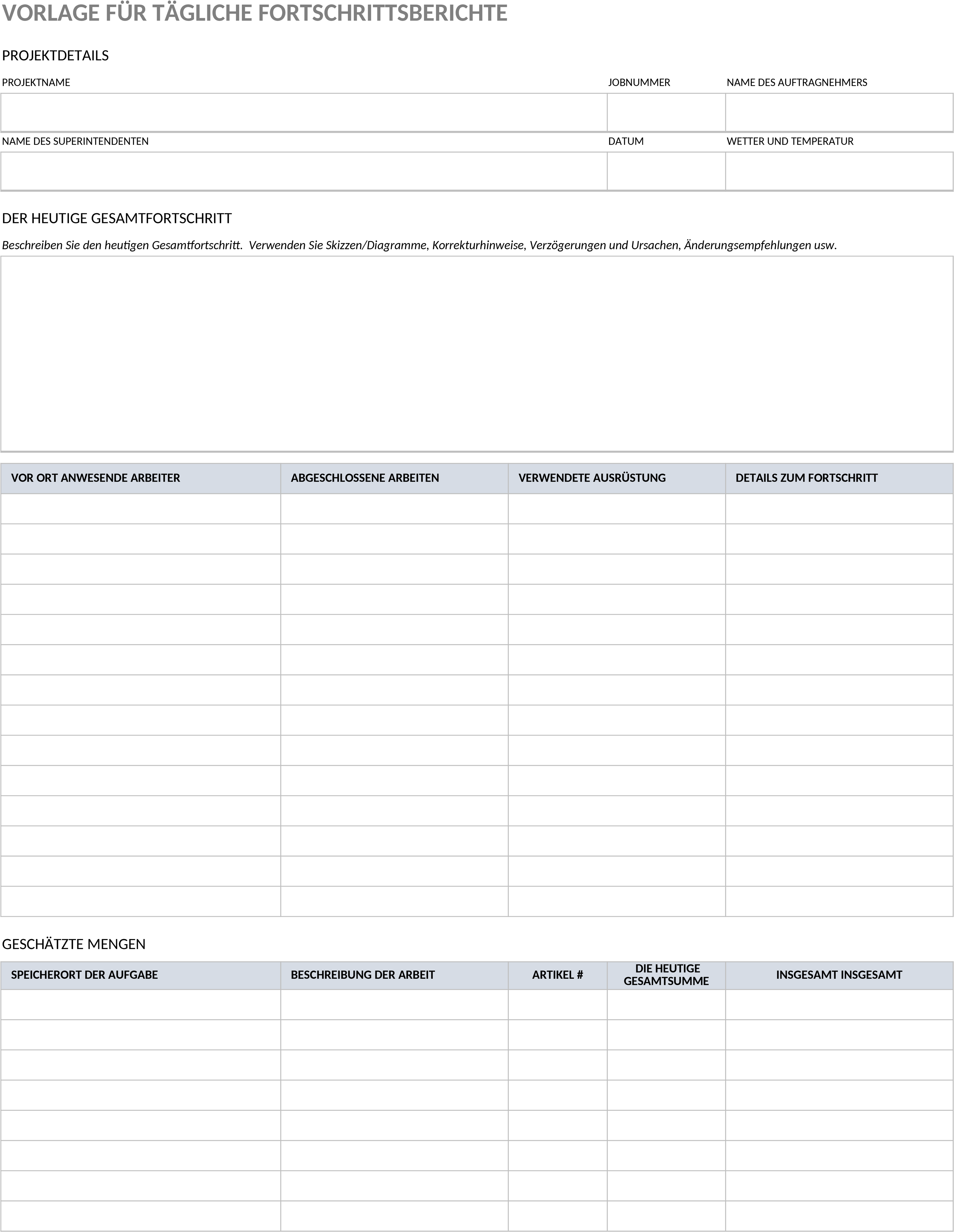 Excel-Vorlage für Tägliche Projektfortschrittsberichte