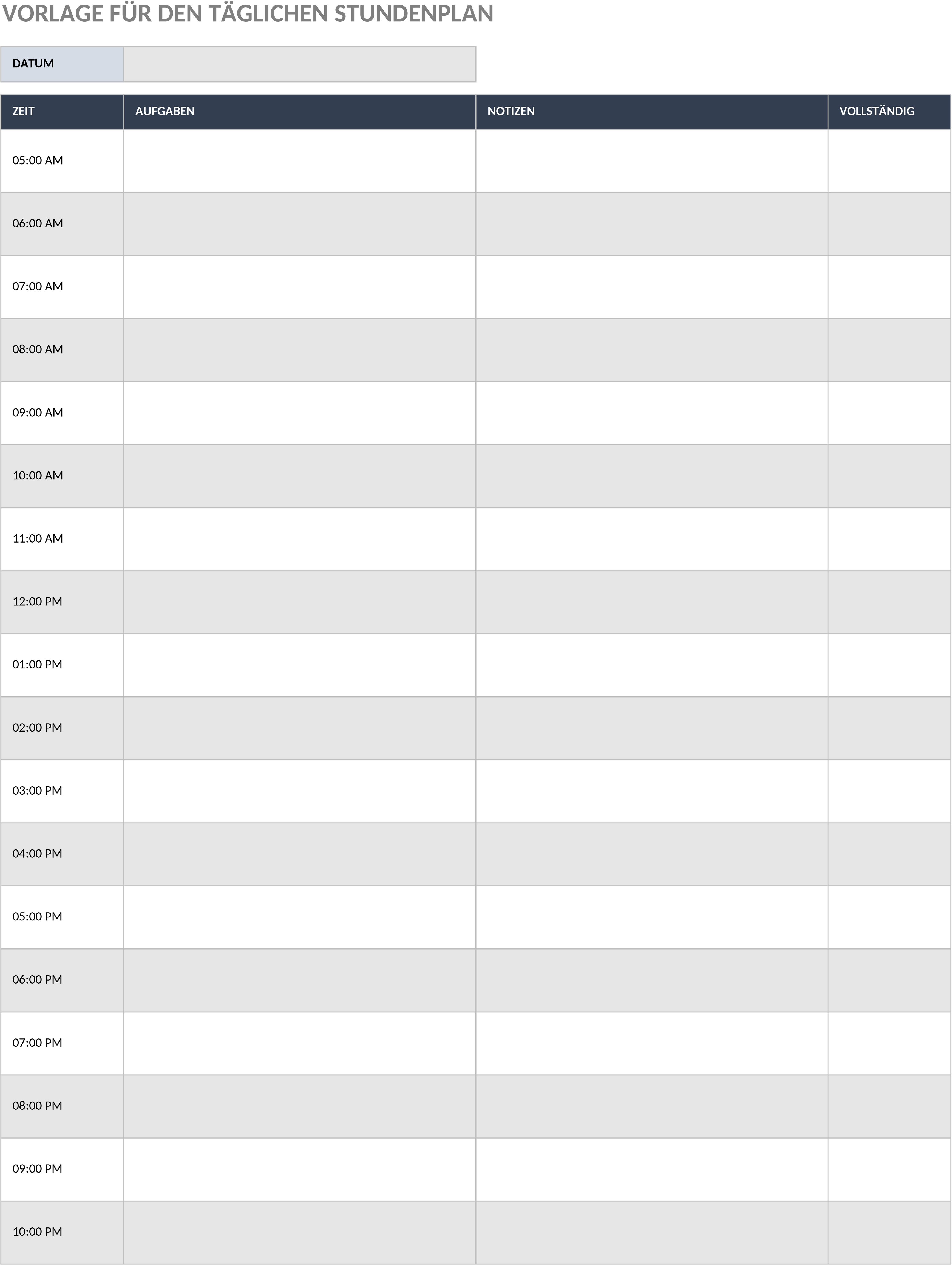 Excel-Vorlage für Tages- und Stundenpläne
